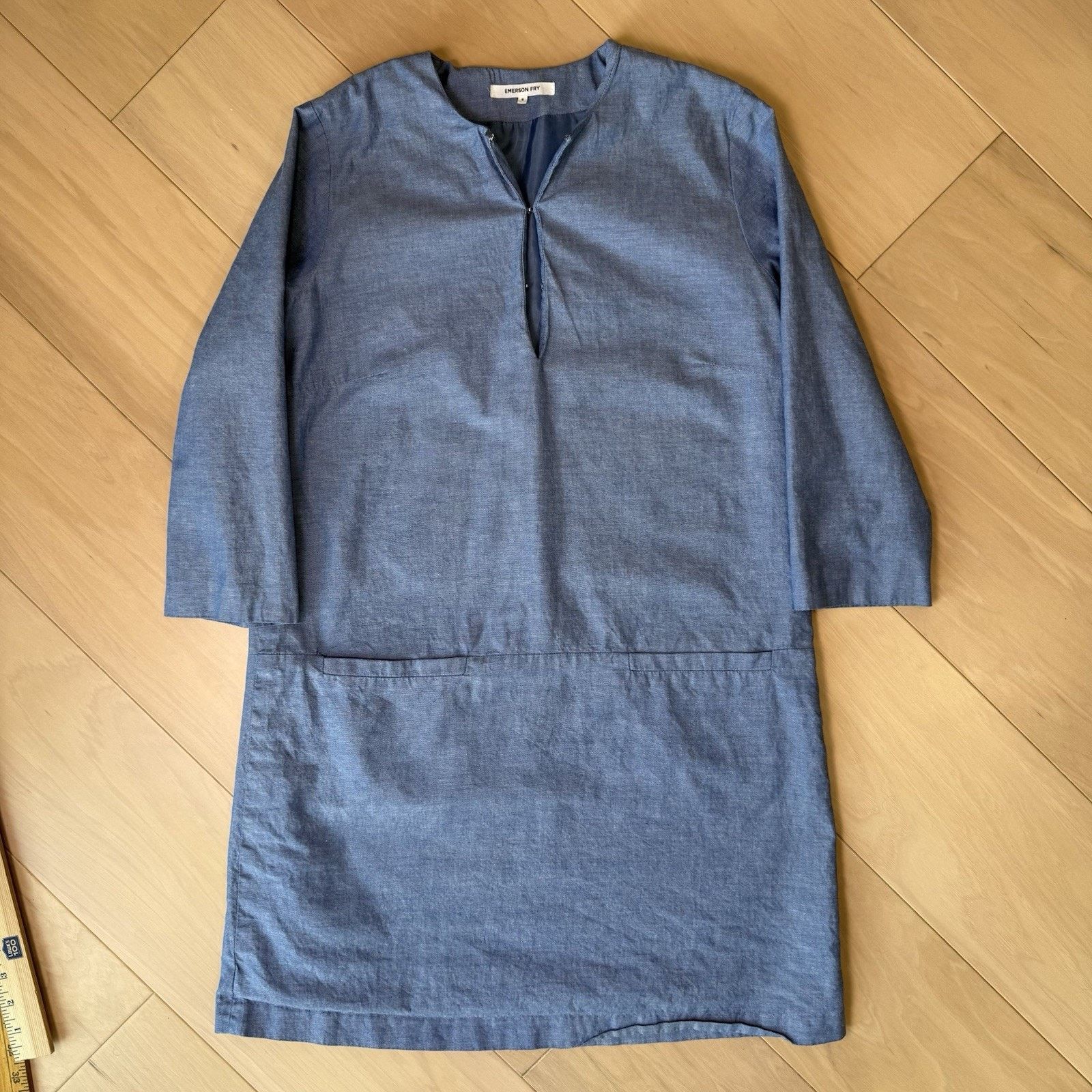 Emerson Fry Emerson Fry Chambray Mod Dress Women's Small Blue V Neck Size S / US 4 / IT 40 - 3 Thumbnail