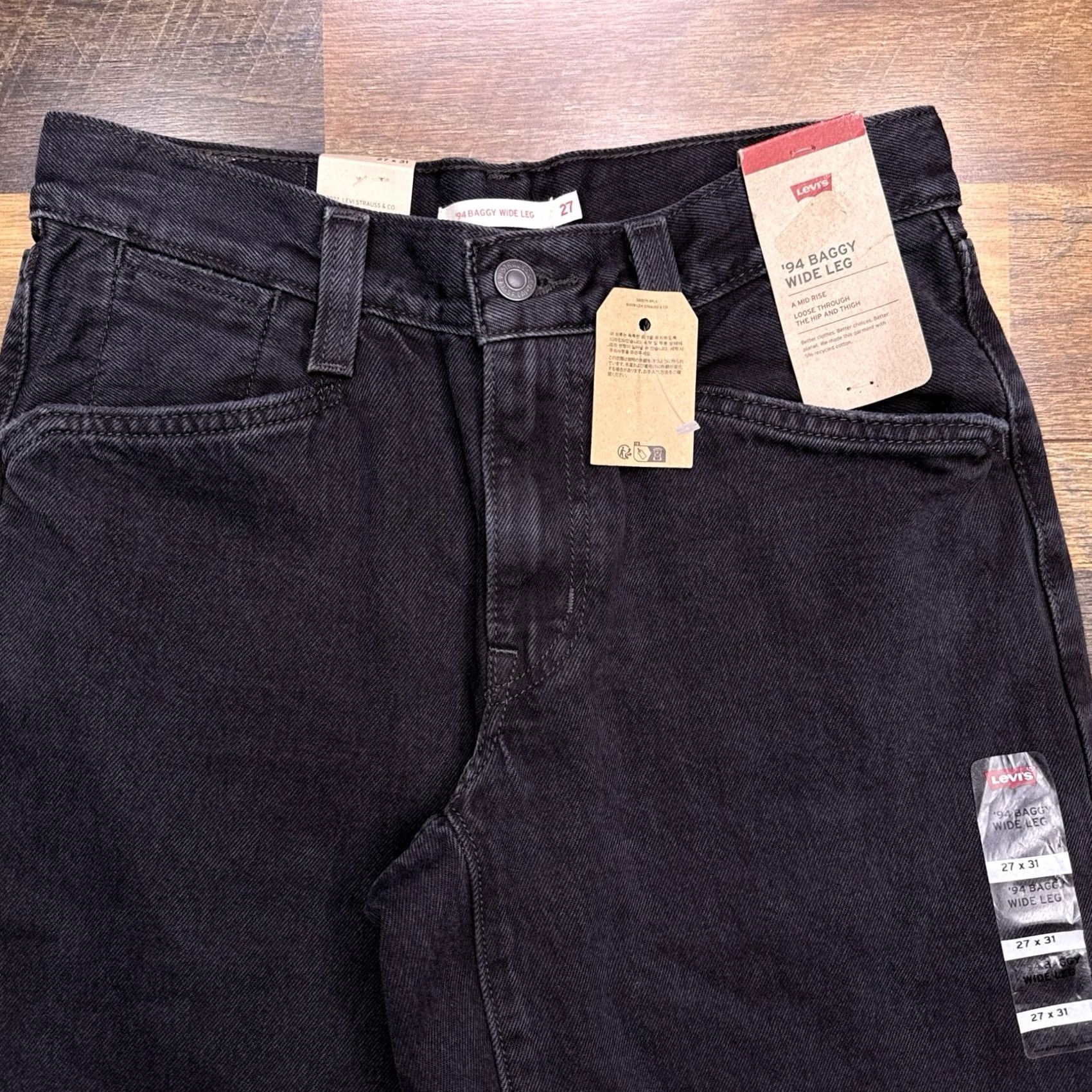 Levi's VINTAGE Levis 94 Baggy Wide Leg Jeans Womens 27 Black 27x31 Mid Rise New Size 27" / US 4 / IT 40 - 3 Thumbnail