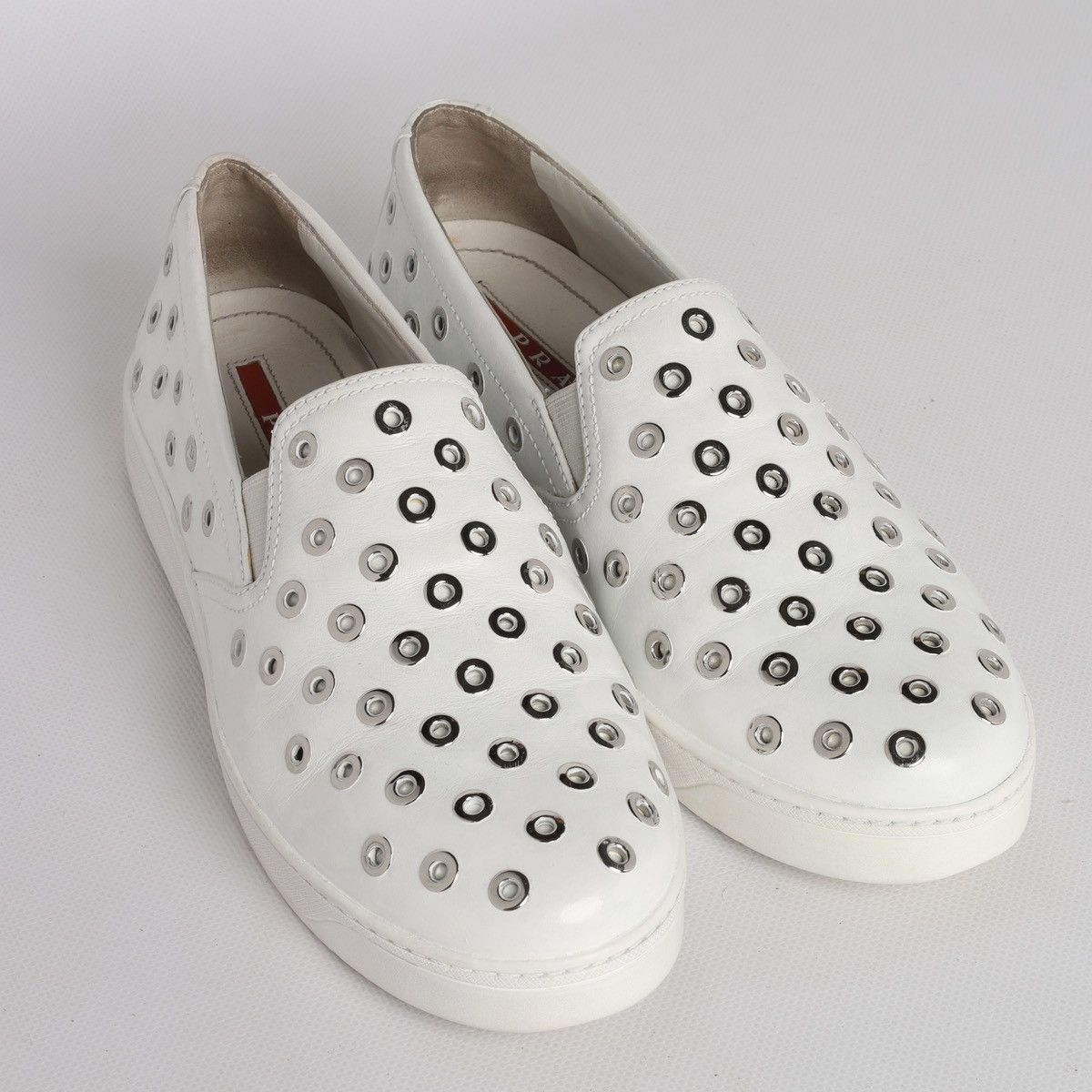 Prada Prada White Leather Slip-on Sneakers Trainers Shoes Grommet Size US 9 / IT 39 - 8 Thumbnail