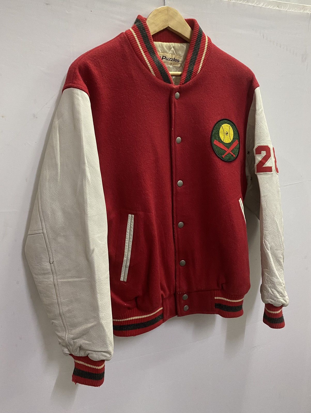 Vintage Vintage ces Puzzles Wool Varsity Leather Jacket Size US L / EU 52-54 / 3 - 2 Thumbnail