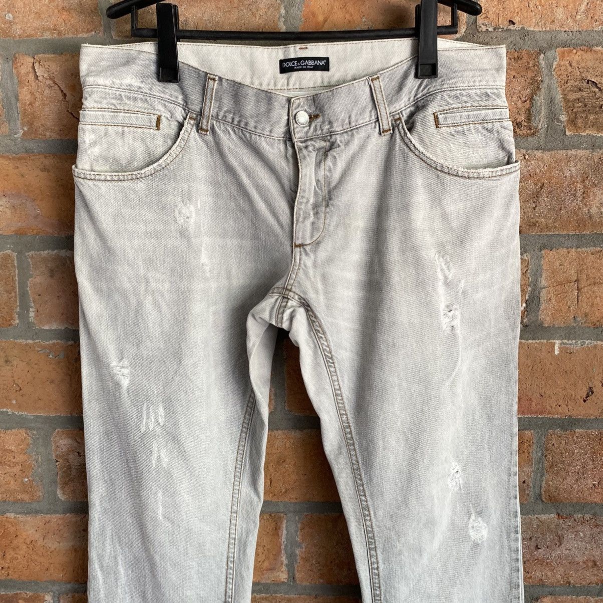 Dolce & Gabbana DOLCE & GABBANA® Light Grey Distressed Straight-Leg Jeans Size US 39 - 3 Thumbnail
