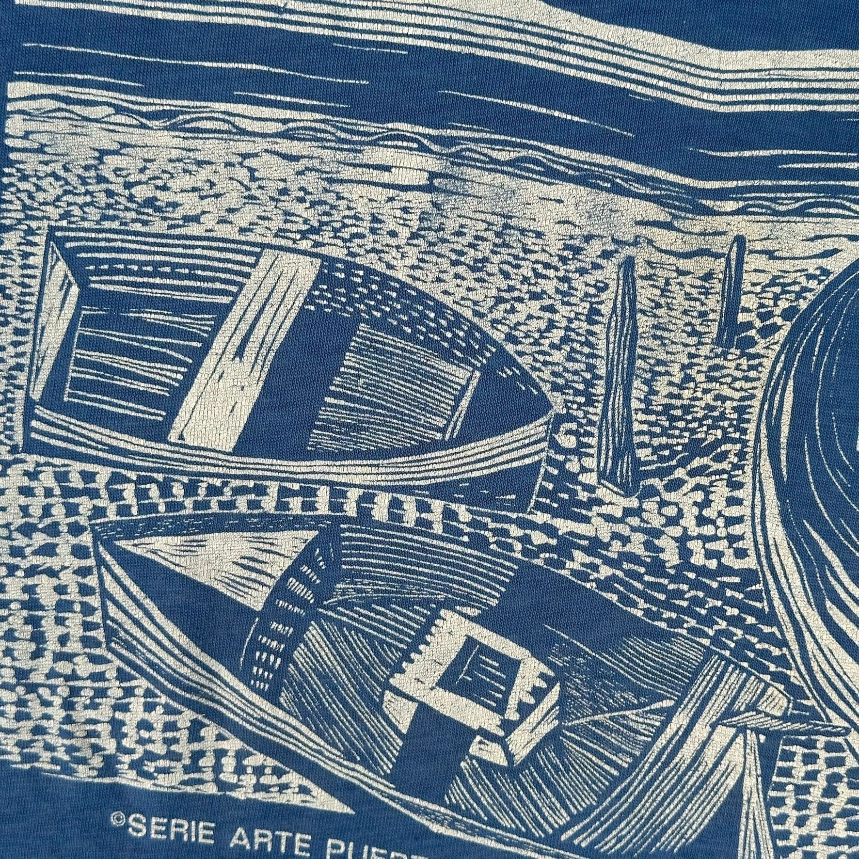 Vintage Vintage 80s Myrna Baez Boats Art T-Shirt Blue S/M Blue Singl Size US M / EU 48-50 / 2 - 3 Thumbnail