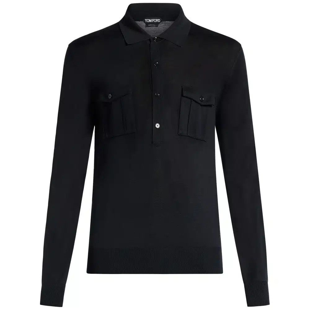 Tom Ford o1loc1c0426 KPL026 Viscose Silk Polo Shirt in Black Size US M / EU 48-50 / 2 - 1 Thumbnail