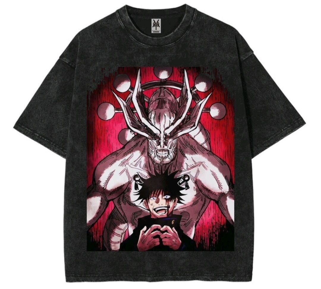 image of Rare Anime Jujutsu Kaisen Megumi Fushiguro Mahoraga Oversize in Stonewash, Men's (Size Medium)