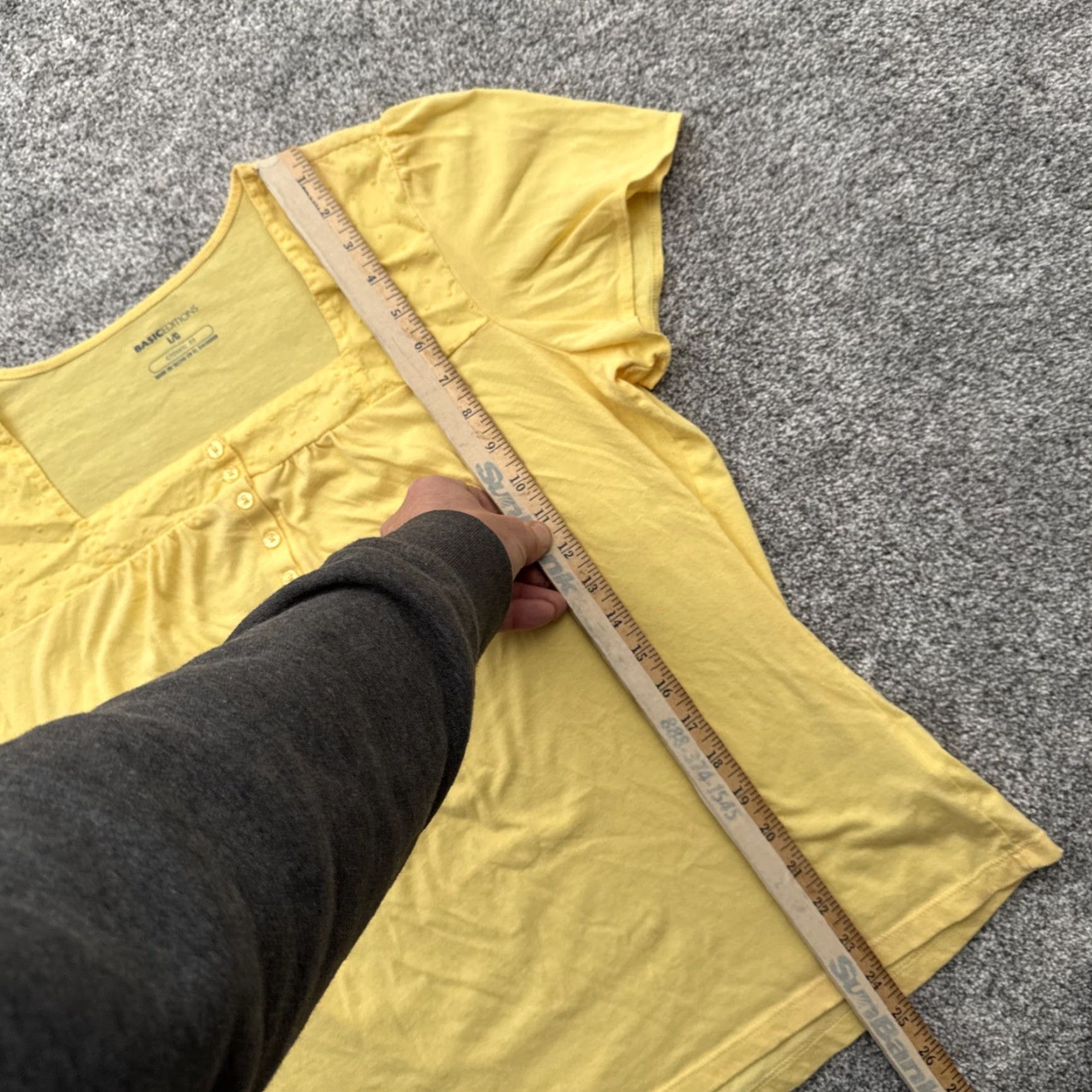 Basic Editions Basic Editions Y2K Style Top Blouse Women L Yellow Square Neck Short Sleeve Button Casual Lightweight Jersey 60% Cotton 40% Polyester Peasant Prairie Size L / US 10 / IT 46 - 2 Thumbnail