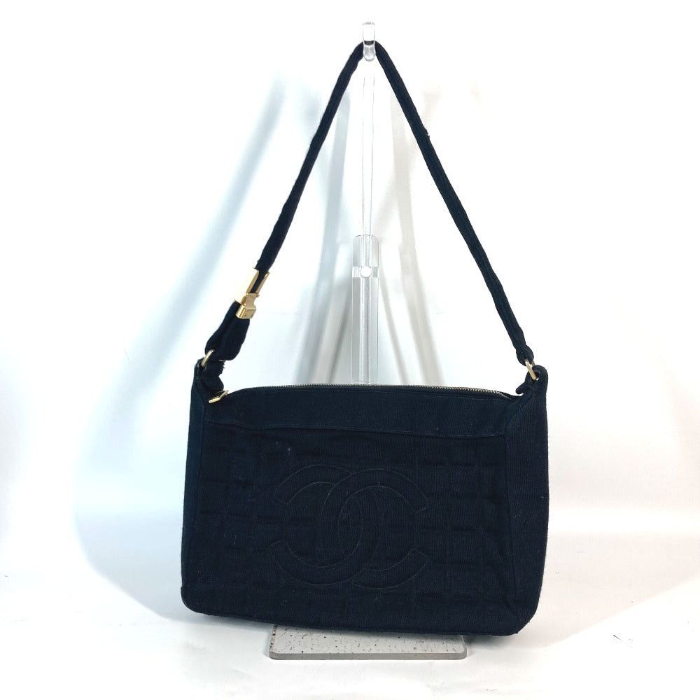 Chanel Matelasse Logo Choco Bar Cc Coma Mark Briefcase Accessory Pouch Shawl Shoulder Bag Jersey Women Black