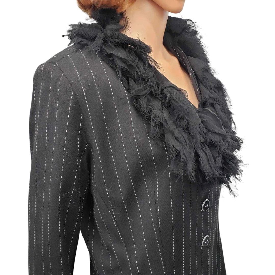 Vintage Pamela Vanderlinde Zone Blazer Jacket Pinstriped Ruffled 8 Size M / US 6-8 / IT 42-44 - 7 Thumbnail