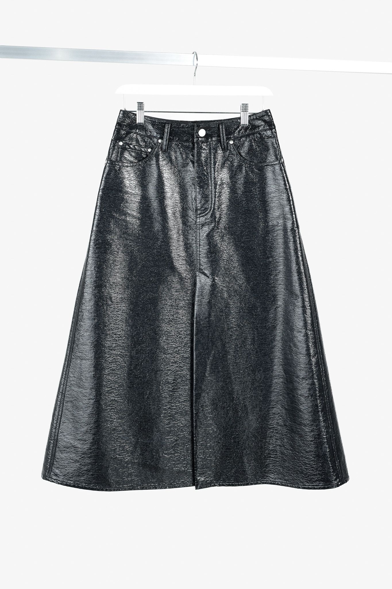 Designer Beaufille Latona Black Patent Faux-Leather Skirt Size 26" / US 2 / IT 38 - 1 Thumbnail