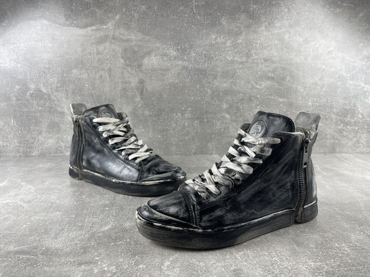 Diesel Diesel Distressed Leather High Top Sneakers with Side Zipper Size US 7 / EU 40 - 5 Thumbnail