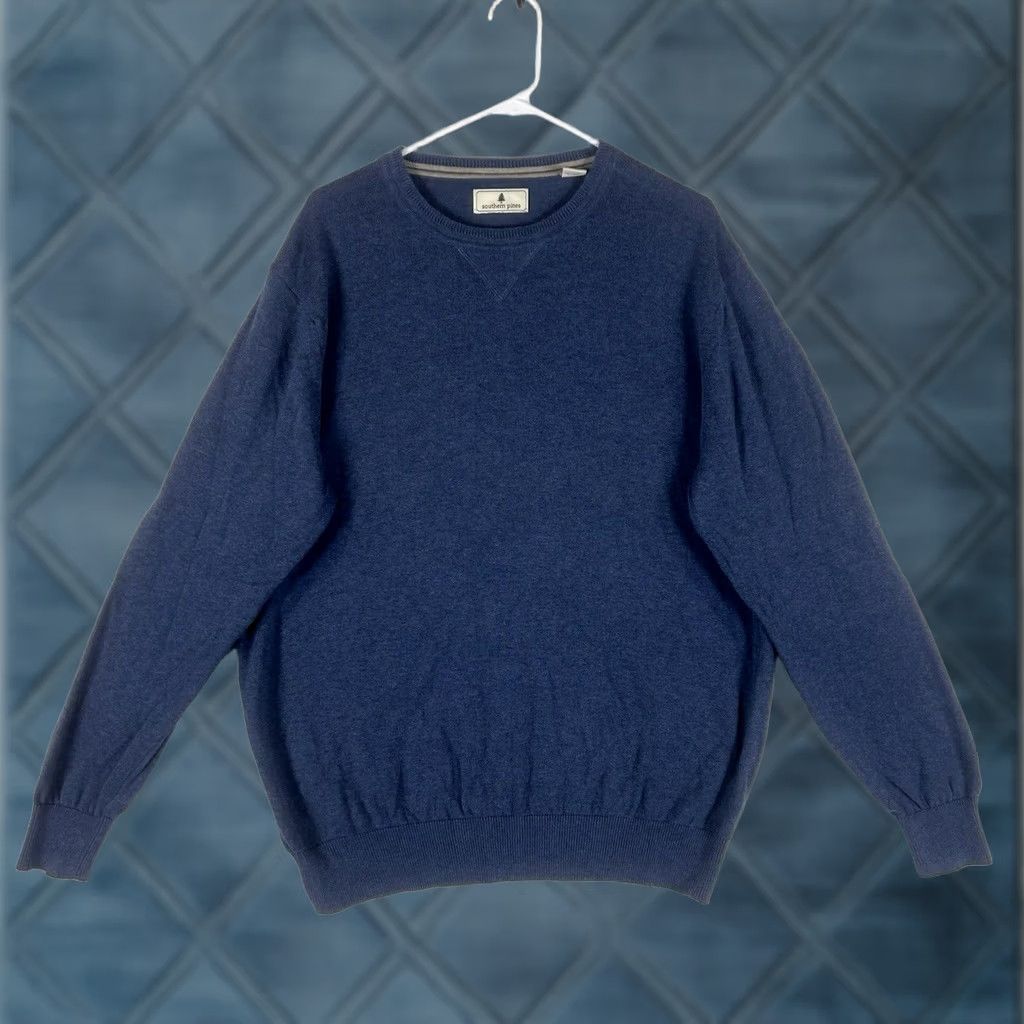 Vintage Southern Pines Mens XL Blue Long Sleeve Crew Neck Golf Sweater Pullover Casual Knit Cotton Size US XL / EU 56 / 4 - 1 Thumbnail