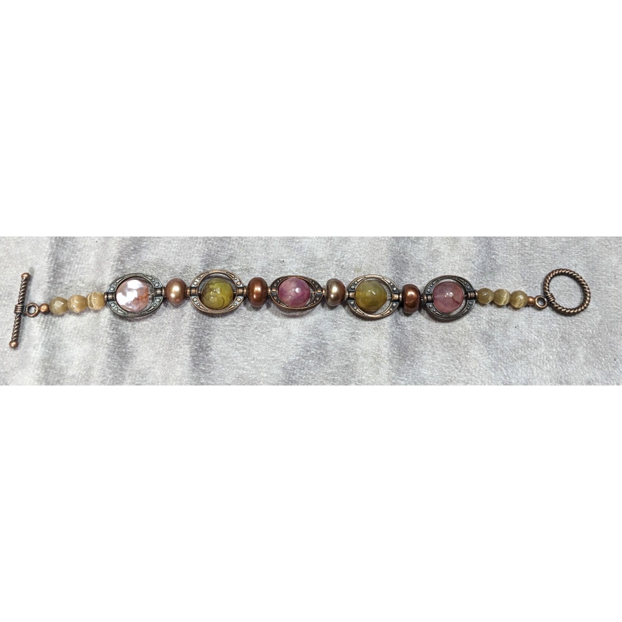 Handmade Handcrafted Green And Pink Multi-Stone Beaded Bracelet With Size ONE SIZE - 3 Thumbnail