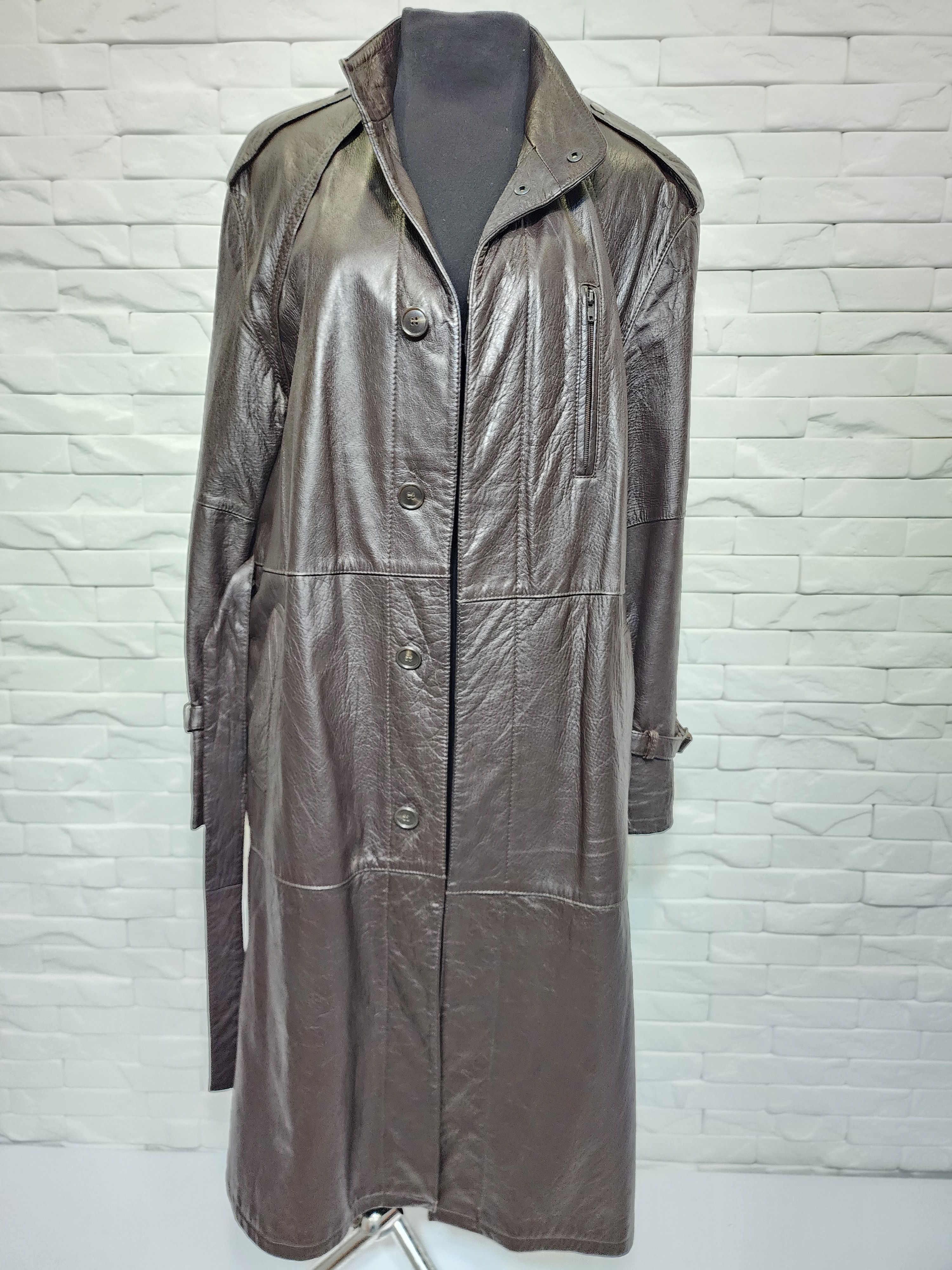 Genuine Leather Brown Genuine Leather Men's Coat with Belt Size US L / EU 52-54 / 3 - 7 Thumbnail