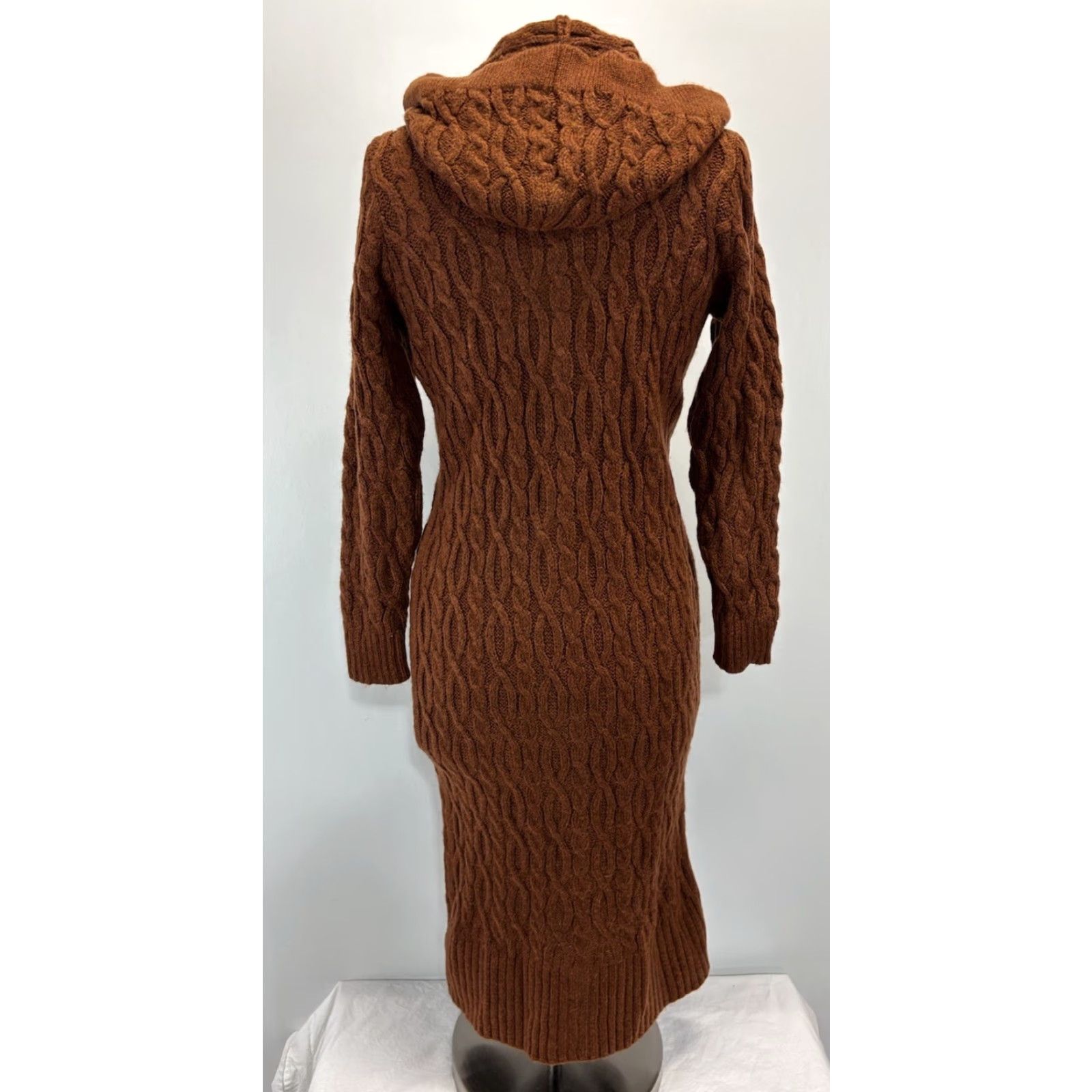Anthropologie VINTAGE Anthropologie Cable-Knit Cardigan Sweater XS Orange Hooded Duster Fisherman Womens Size XS / US 0-2 / IT 36-38 - 3 Thumbnail