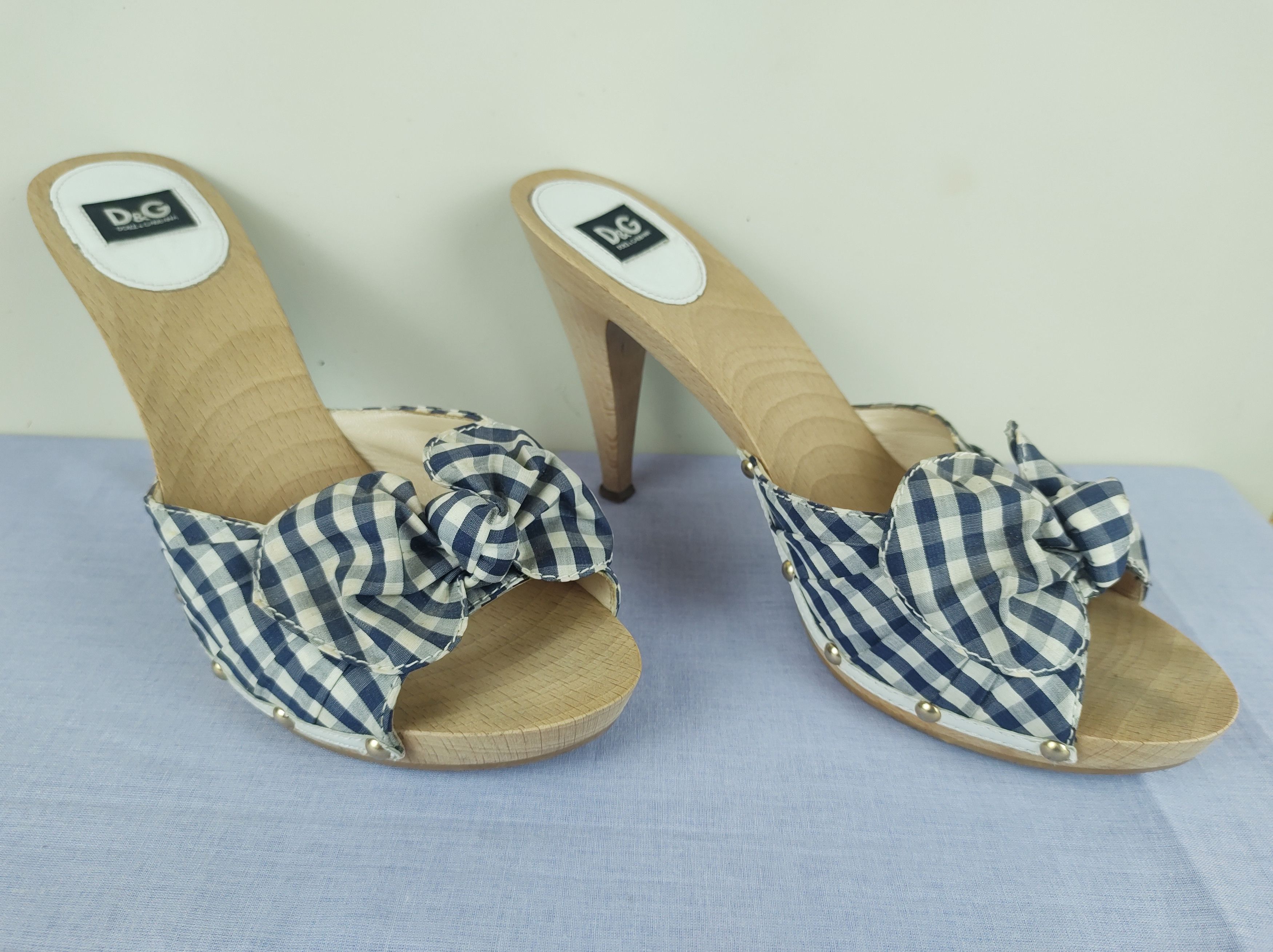 Dolce & Gabbana Dolce & Gabbana Italy Check Fabric Wooden Heel Mules Sandals Size US 10 / IT 40 - 3 Thumbnail