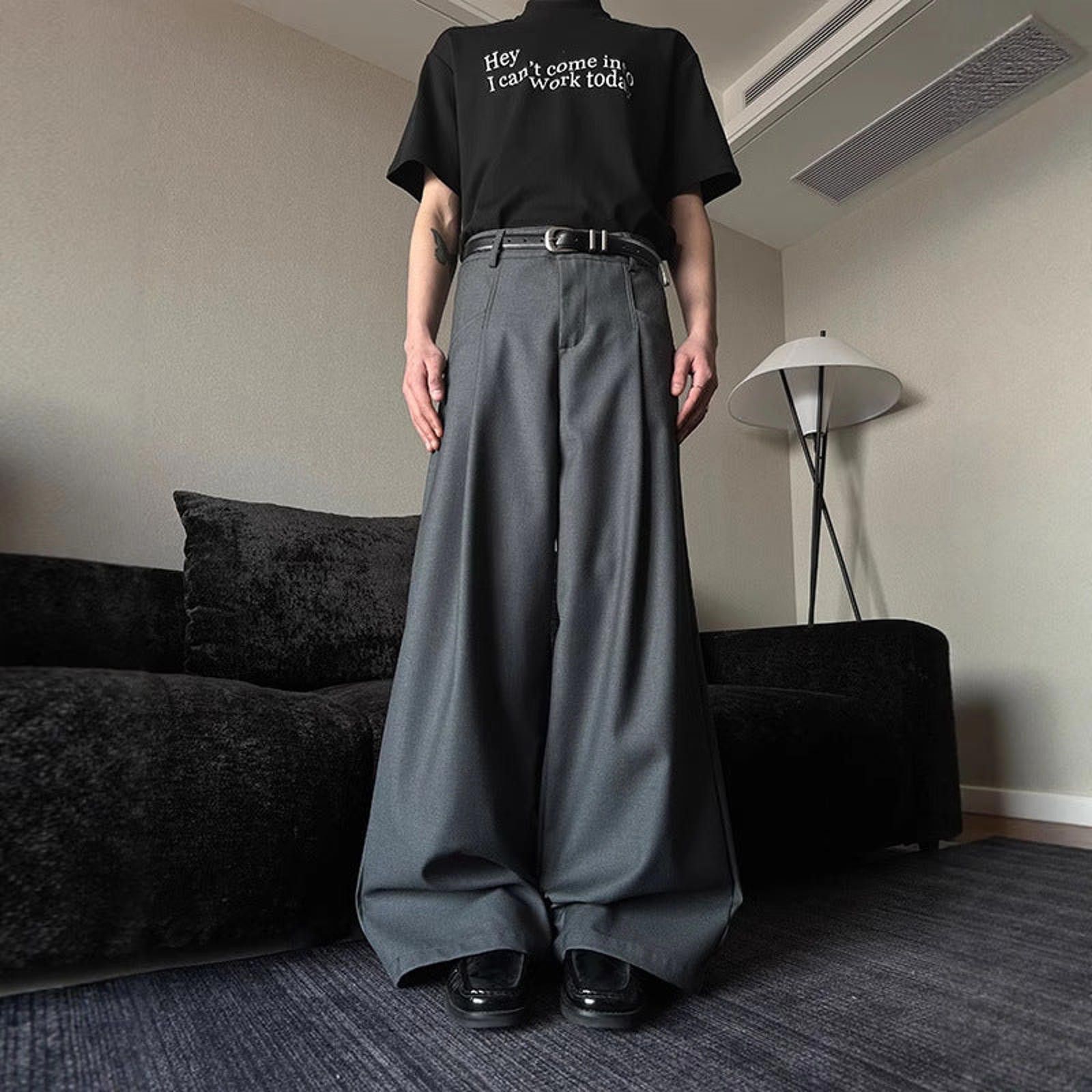 Vintage Gray Wide Leg Men's Trousers, Relaxed Fit Pants Size US 30 / EU 46 - 7 Thumbnail