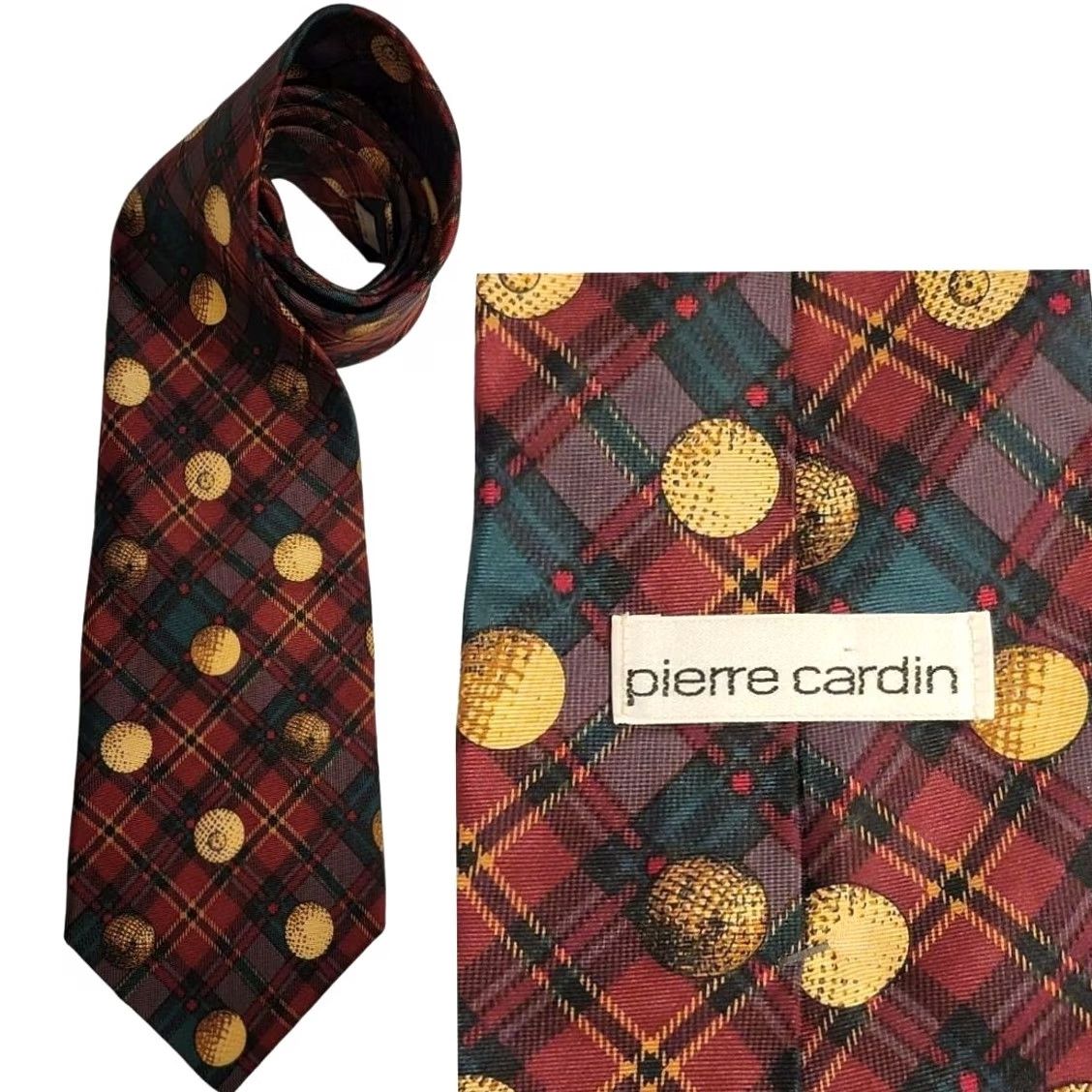 Pierre Cardin Pierre Cardin Designer Silk Tie Red Green Christmas Golf Balls Mens Necktie Size ONE SIZE - 2 Thumbnail