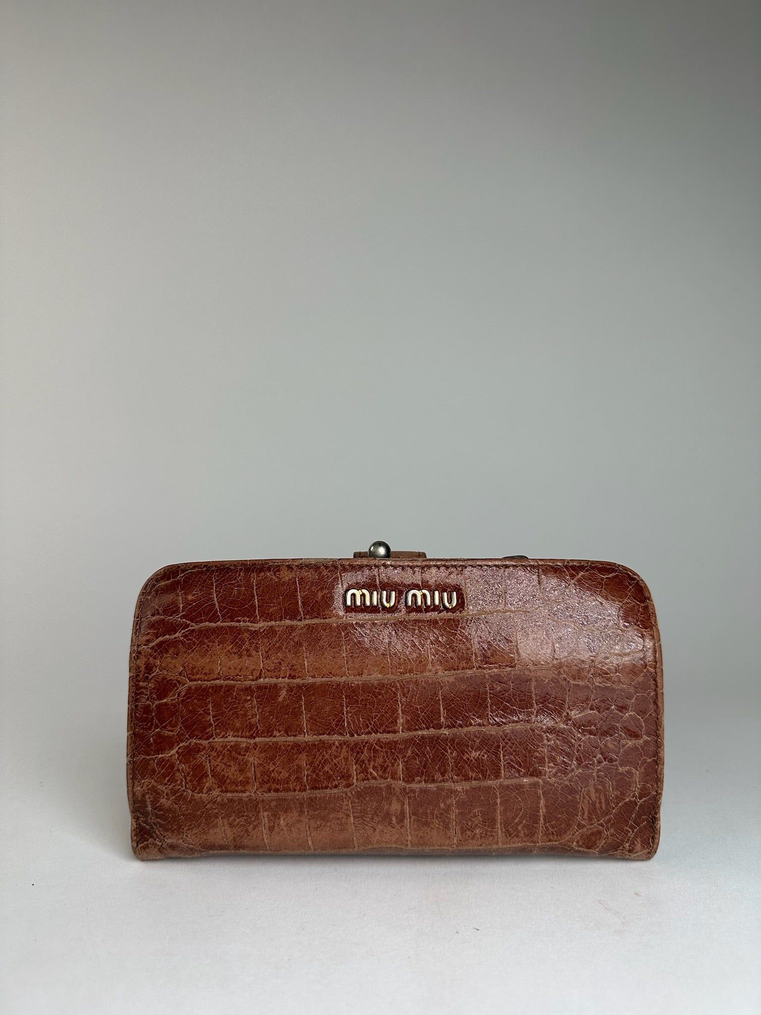 Miu Miu Vintage Crocodile Emblossed Leather Wallet Brown Size ONE SIZE - 1 Thumbnail