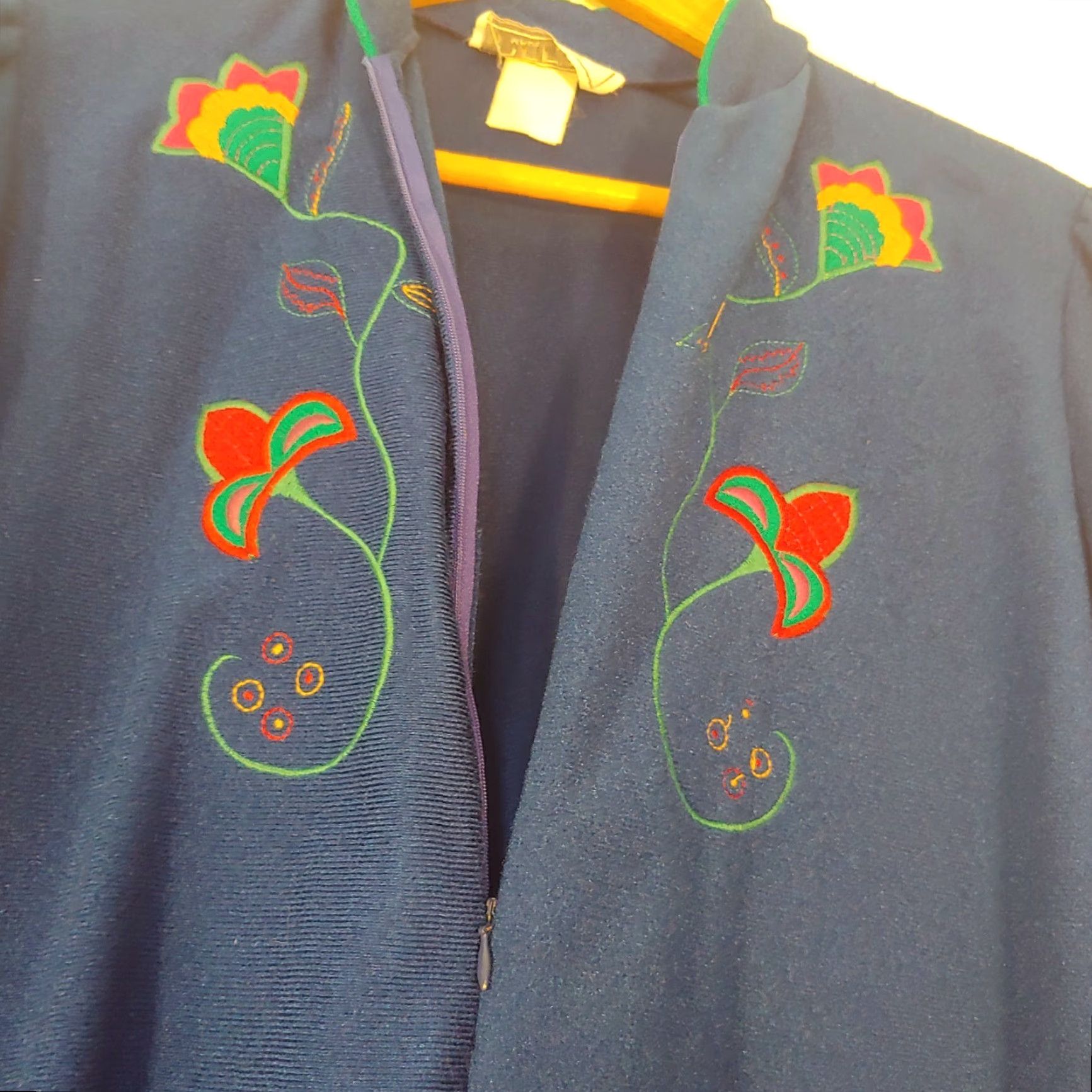 Vintage VINTAGE Appel Robe Kimono Women's Large Royal Blue Embroidered Floral Zip 70s Retro Long Sleeve Size ONE SIZE - 6 Thumbnail