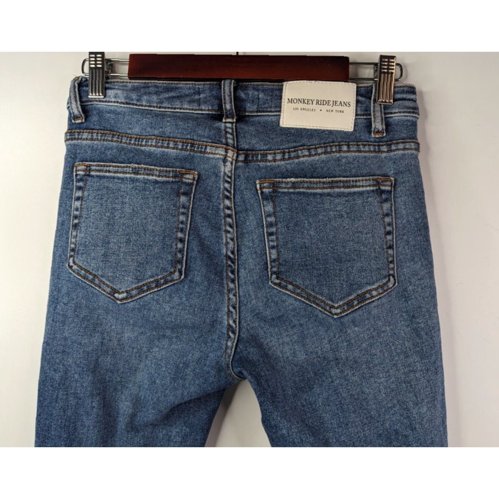 Vintage Monkey Ride Skinny Jeans Womens 27 Blue Button Fly Distressed Denim Cotton Spandex Jeans 5/27 Vintage No Size 27" / US 4 / IT 40 - 5 Thumbnail