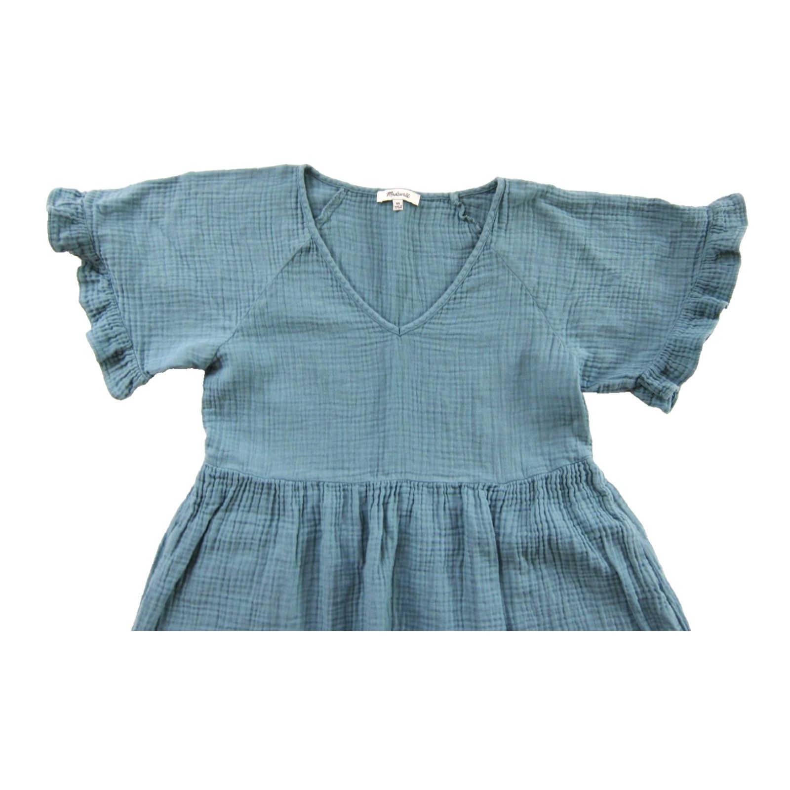 Madewell Madewell Dress XS Smock 100% Cotton Gauze Green Ruffle Sleeve Pocket Smocked Shirt Dress Mini Bohemian Womens XS Size XS / US 0-2 / IT 36-38 - 4 Thumbnail