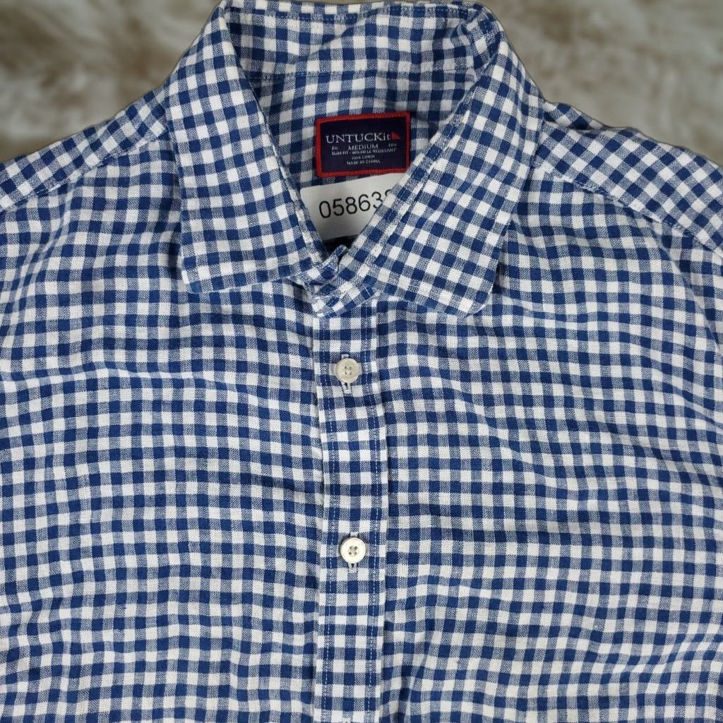UNTUCKit UNTUCKit Shirt Mens M Blue Check Linen Slim Fit Button Up Short Sleeve Shirt Mens Medium Blue Check Linen Slub Modern Preppy UNTUCKit Mens Size US M / EU 48-50 / 2 - 1 Thumbnail