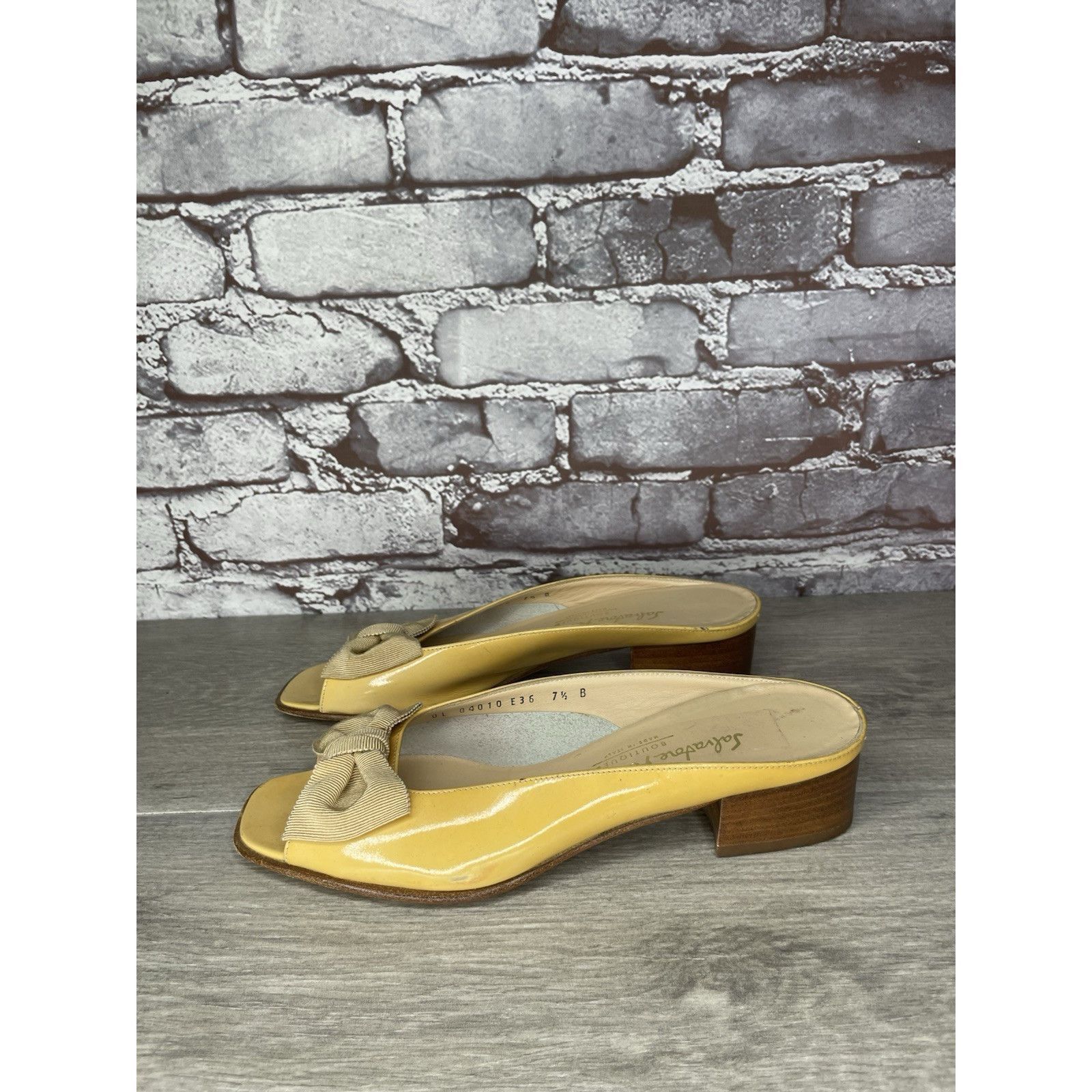 Salvatore Ferragamo Salvatore Ferragamo Yellow Patent Leather Slip On Heel Shoes Size US 7.5 / IT 37.5 - 20 Thumbnail