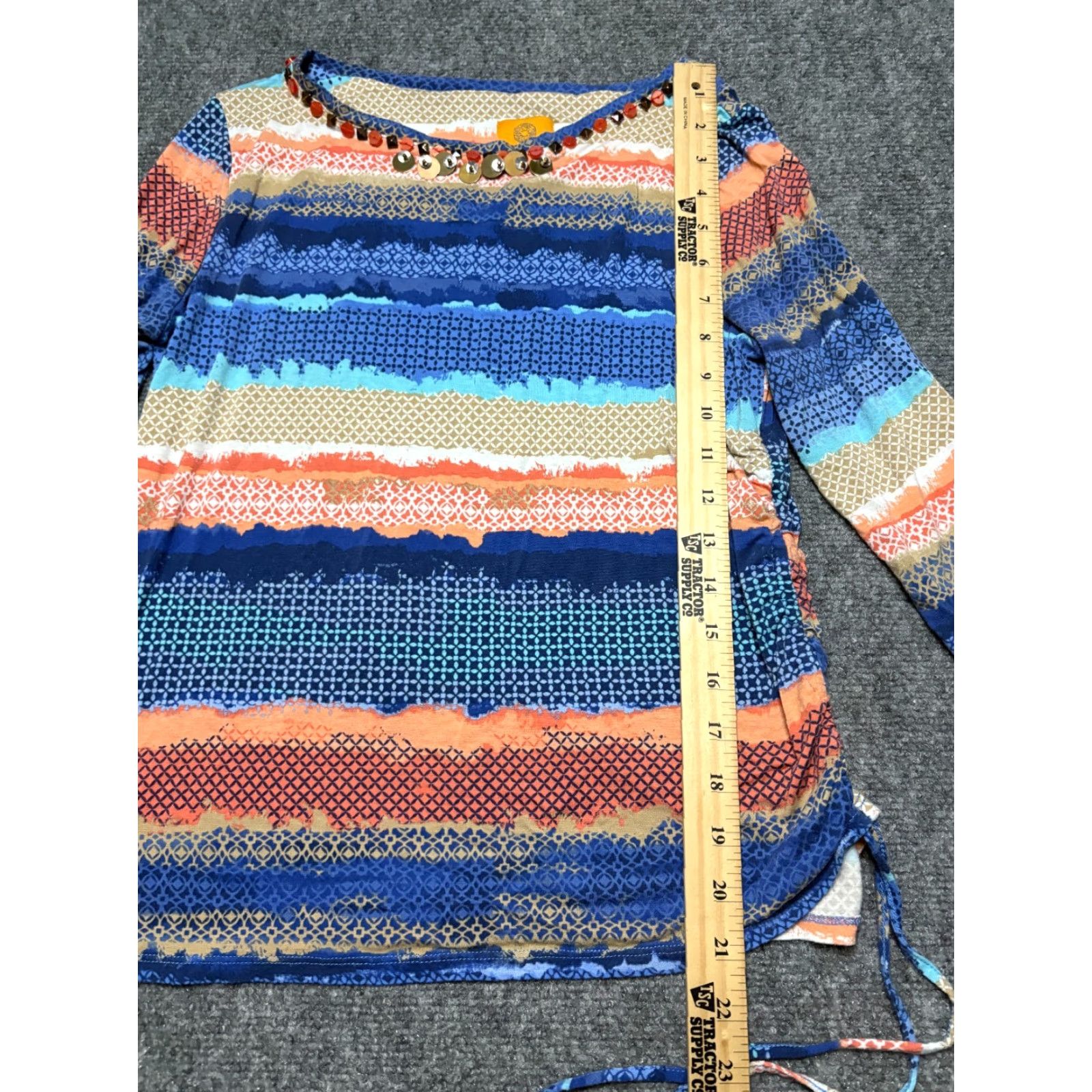 Vintage Ruby Rd. Top Womens P M Petite Medium Blue Long Sleeve Beaded Shirt Rayon blend Blouse Size M / US 6-8 / IT 42-44 - 2 Thumbnail