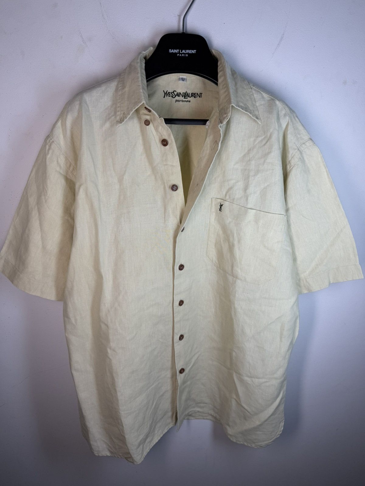 Yves Saint Laurent Linen 90s YSL Shirt Beige Lemon Summer Yves Saint Laurent Size US M / EU 48-50 / 2 - 4 Thumbnail