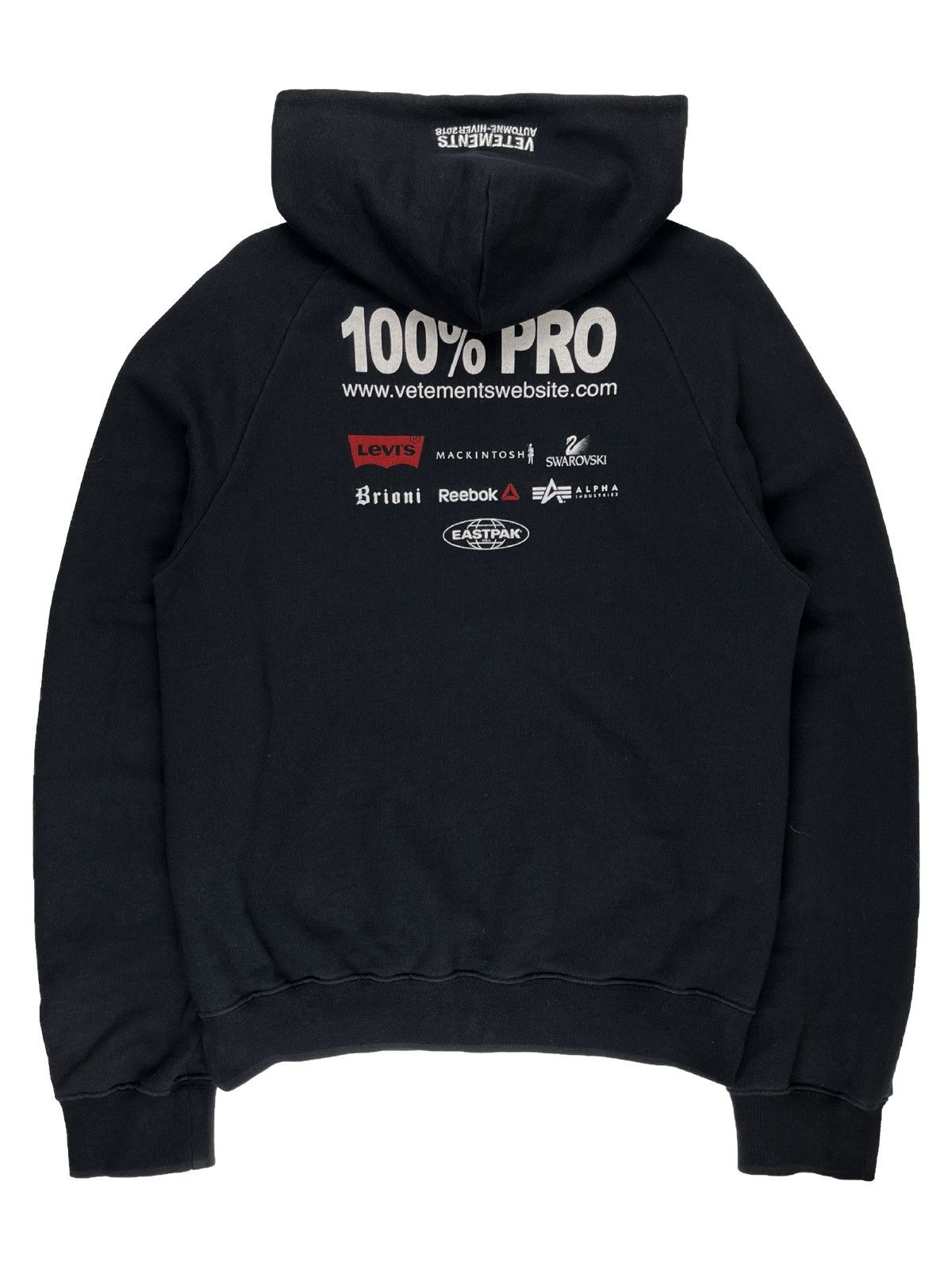 image of Aw18 Vetements 100% Pro Logo Hoodie Black, Men's (Size Small)