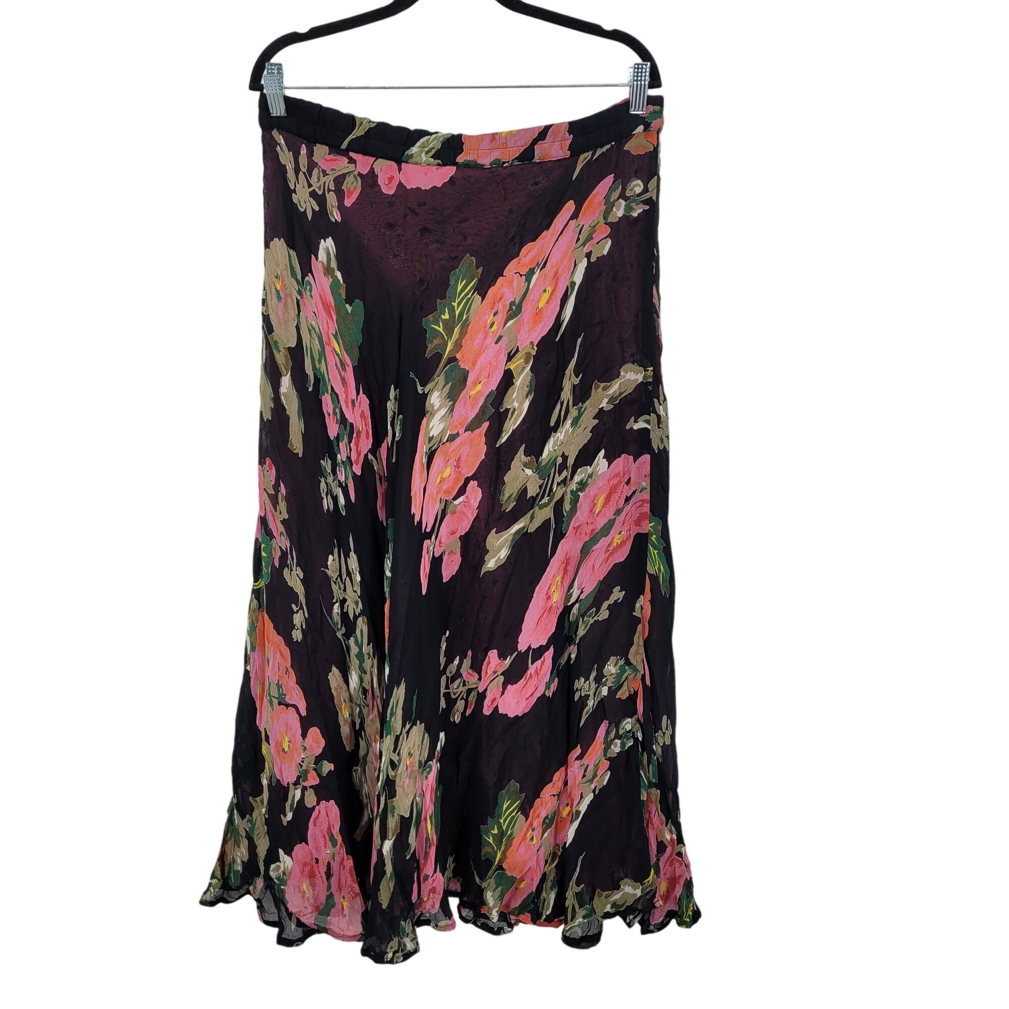 Vintage Vintage Reversible Floral Maxi Skirt M Black Pink Ditzy Size 35" - 17 Thumbnail