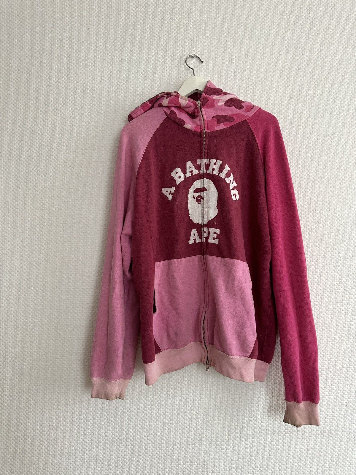 Image of Bape Crazy Camo College Full Zip Hoodie in Pink, Men's (Size XL)