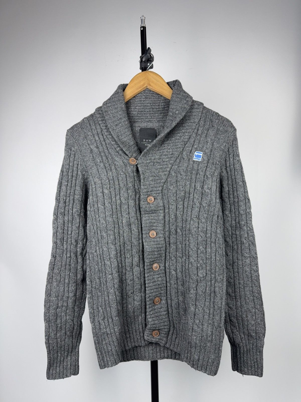 G-Star 00s Y2K G-Star RAW Cable Knit Shawl Cardigan Wool Blend Size US S / EU 44-46 / 1 - 1 Thumbnail