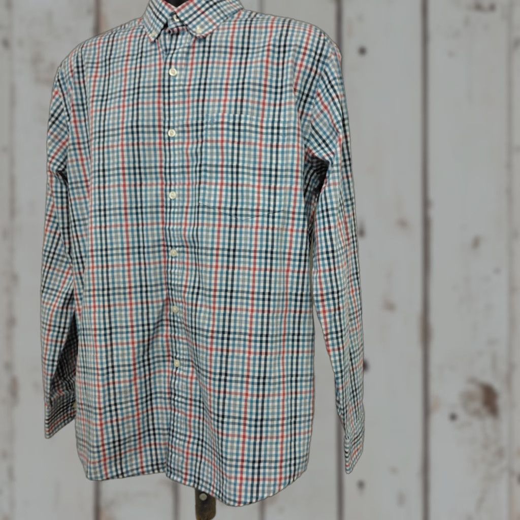 Izod IZOD Shirt Men's L Red White Blue Long Sleeve Check Button-Down Preppy Shirt, Casual, Workwear, American Theme, Button-Up, Regular Fit Size US L / EU 52-54 / 3 - 1 Thumbnail
