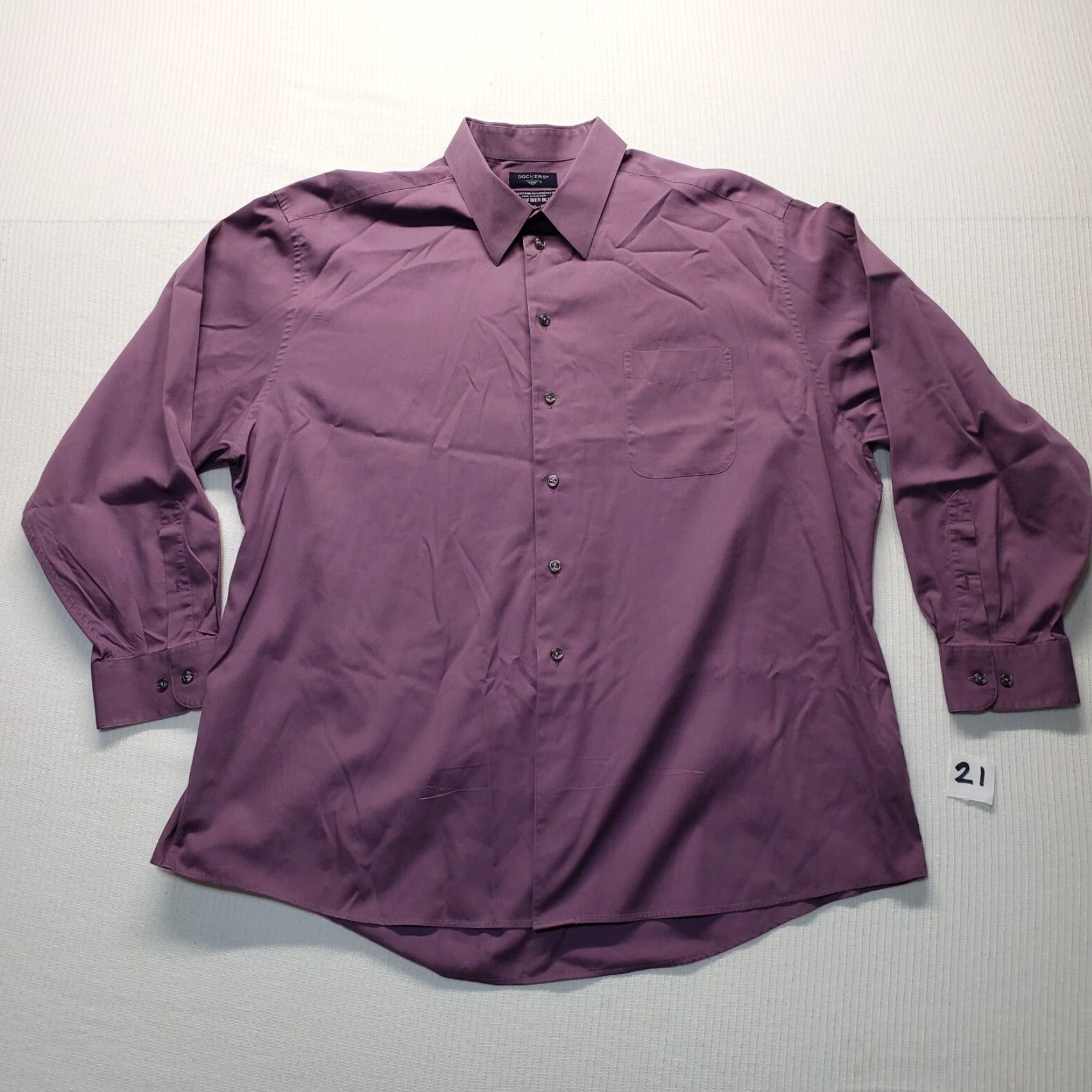 Dockers DOCKERS Shirt Men's 18.5 Purple Long Sleeve Button-Up Solid Microfiber Cotton Polyester 59.5 in Casual Classic Button-Down Mens Size US XXL / EU 58 / 5 - 2 Thumbnail