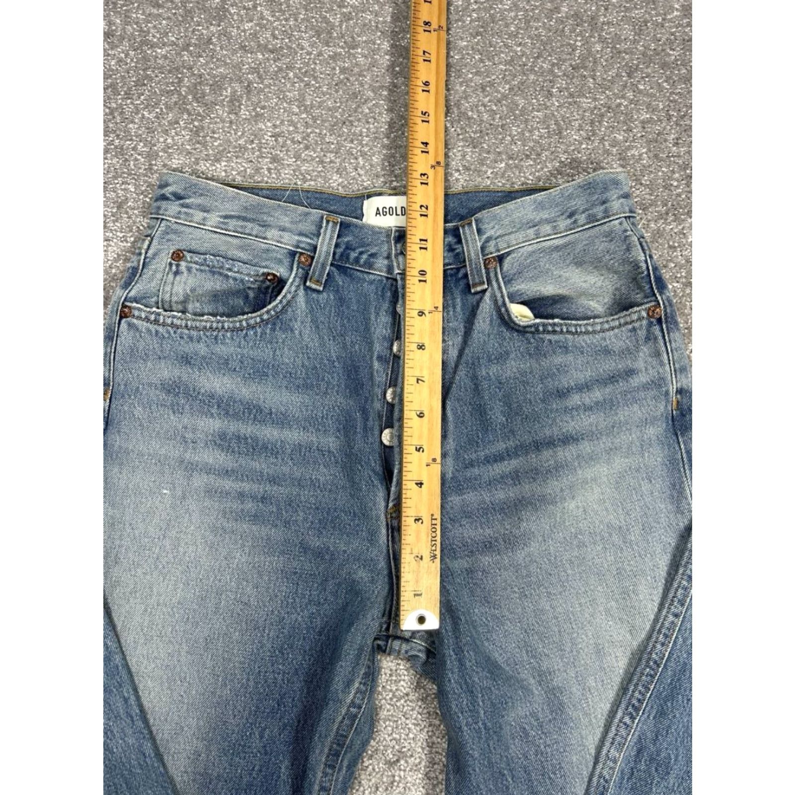 Agolde AGOLDE Jeans Womens 28 Blue Distressed Denim Straight Leg 28x31 Jeans Cotton Button Vintage No Size 28" / US 6 / IT 42 - 5 Thumbnail