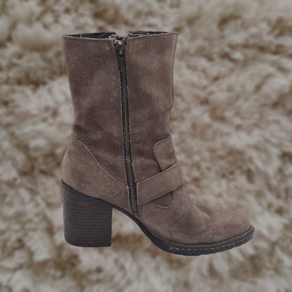 Born Boots Women's Mid-Calf Biker Brown Suede Harness Block Heel D08217 Size 7