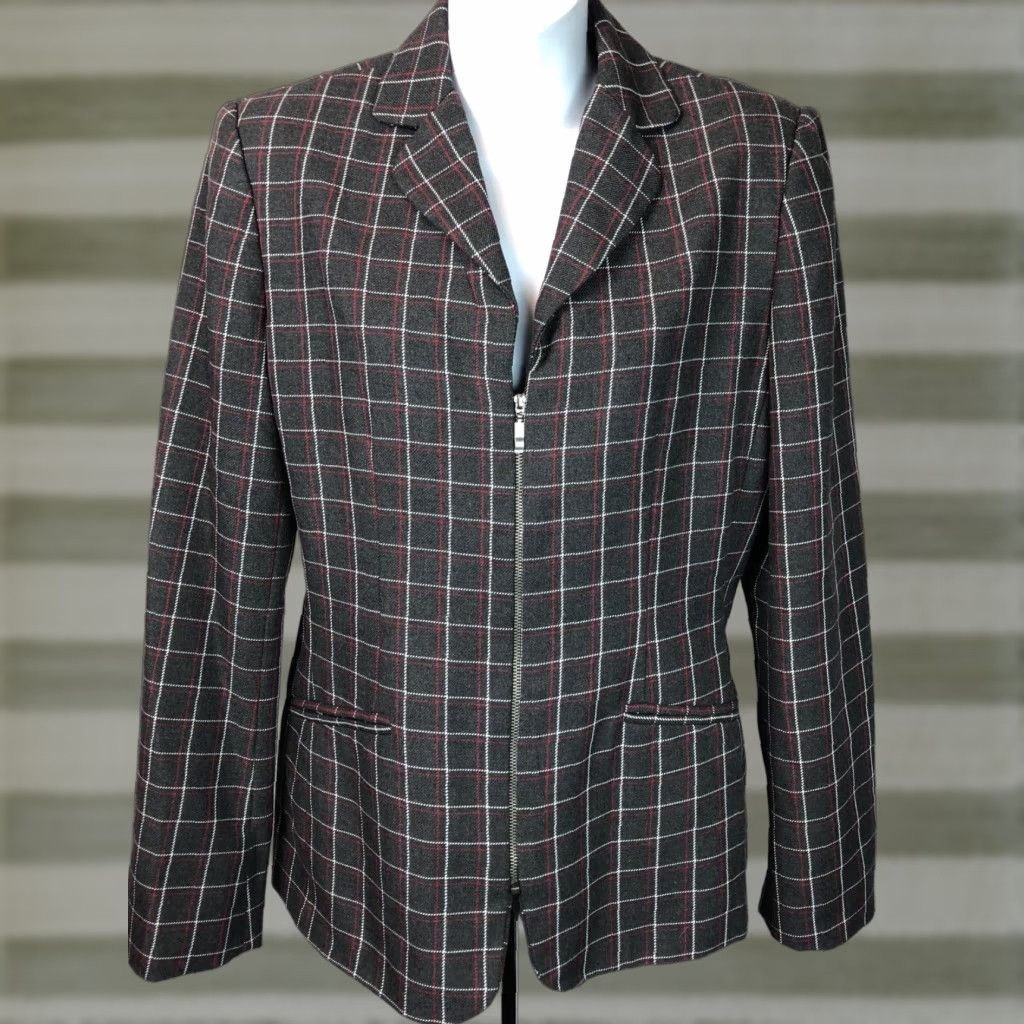 Liz Claiborne Liz Claiborne Blazer Gray Plaid Full Zip Notch Collar Jacket Women 8 Lined Career Office Vintage? No Size M / US 6-8 / IT 42-44 - 1 Thumbnail