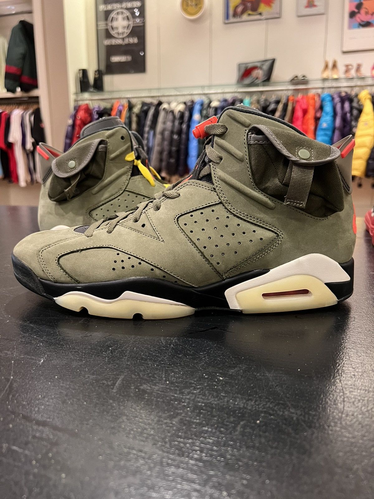 image of Jordan Retro 6 X Travis Scott Cactus Jack Olive Khaki Shoes, Men's (Size 12)