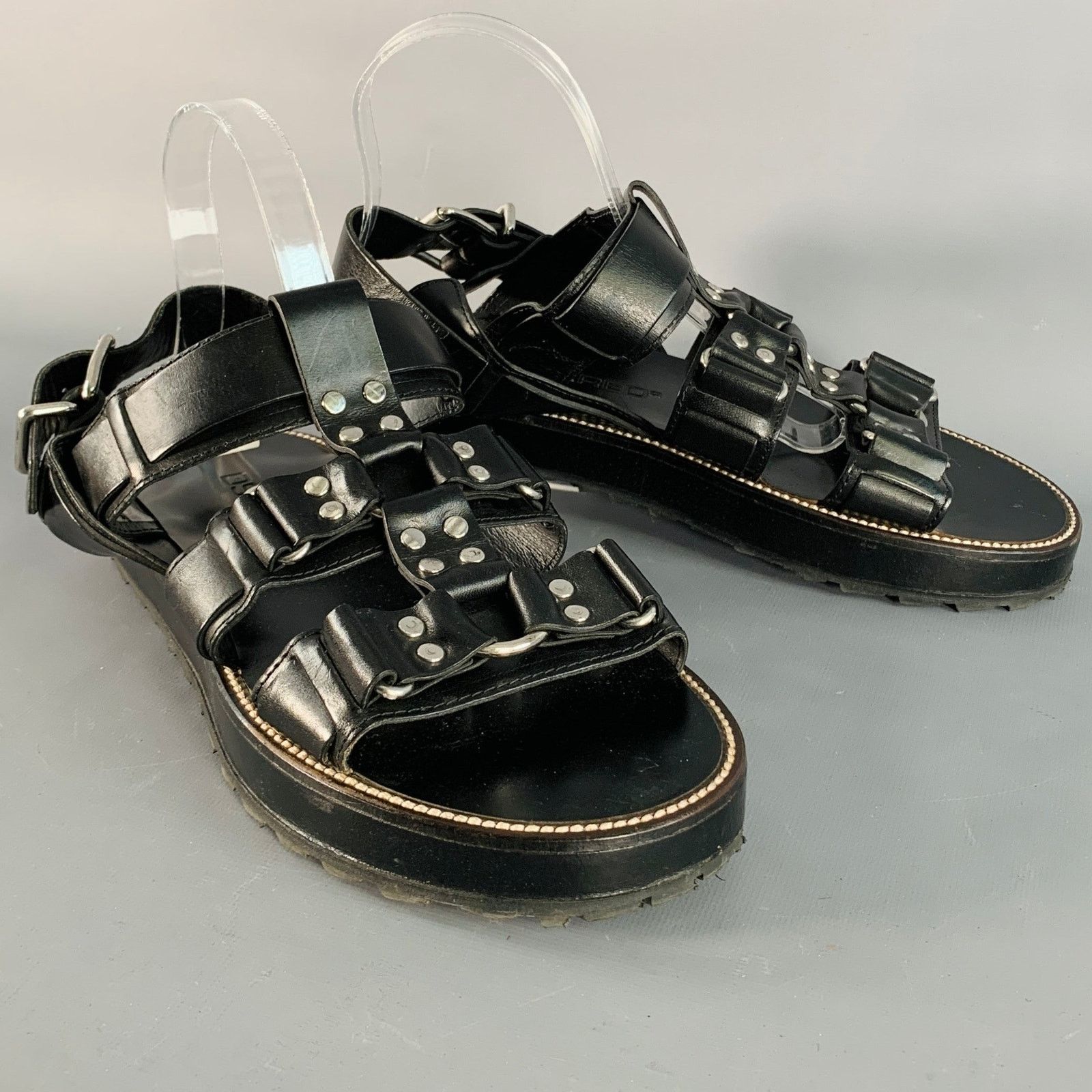 Dsquared2 DSQUARED2 Size 8 Harley Black Silver Leather Buckle Sandals Size US 8 / EU 41 - 1 Thumbnail