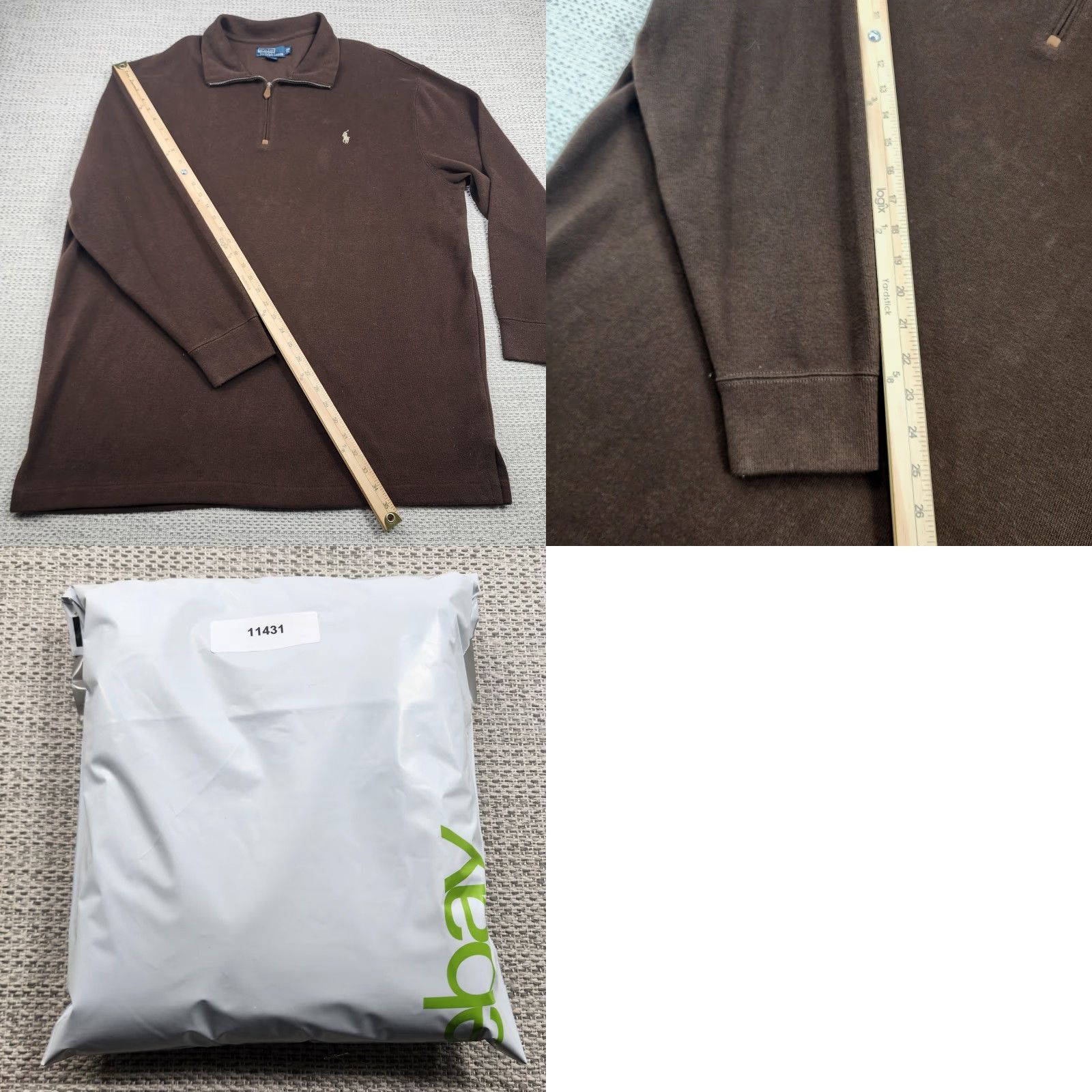 Polo Ralph Lauren Polo Ralph Lauren Sweater Mens 2XB Brown Long Sleeve Quarter Zip Pullover Cotton Knit Embroidered Logo Zipper Big & Tall Size US XXL / EU 58 / 5 - 9 Thumbnail