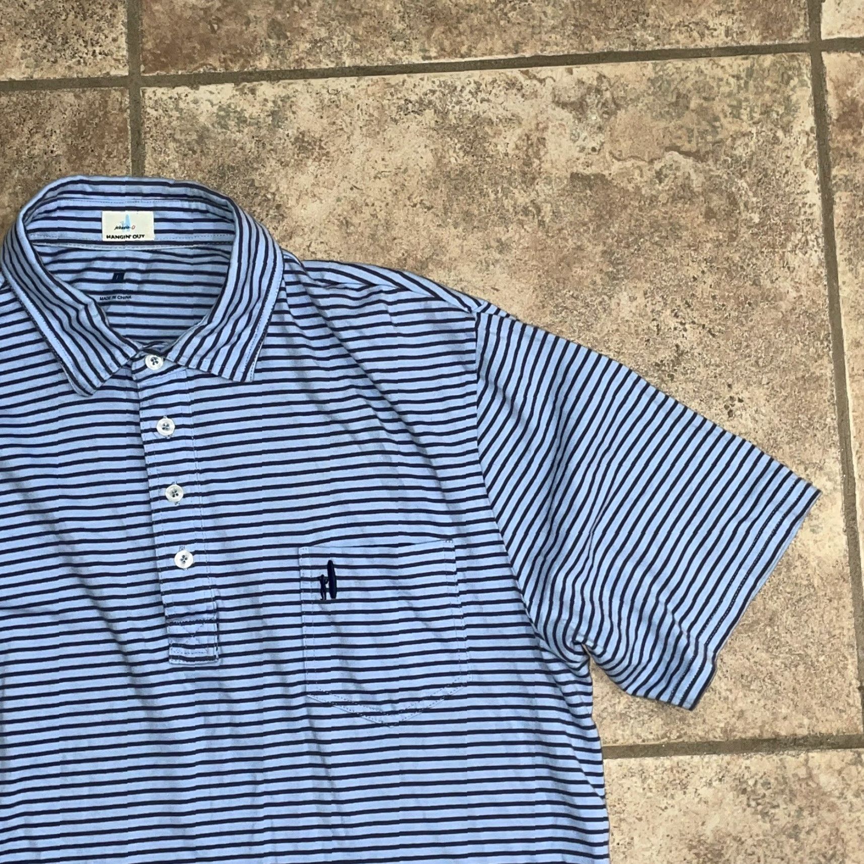 johnnie-O Johnnie-O Hamgin’ out Half Button Up Short Sleeve Blue Striped Men’s L Shirt Men Blue Striped L Size US 33 - 3 Thumbnail