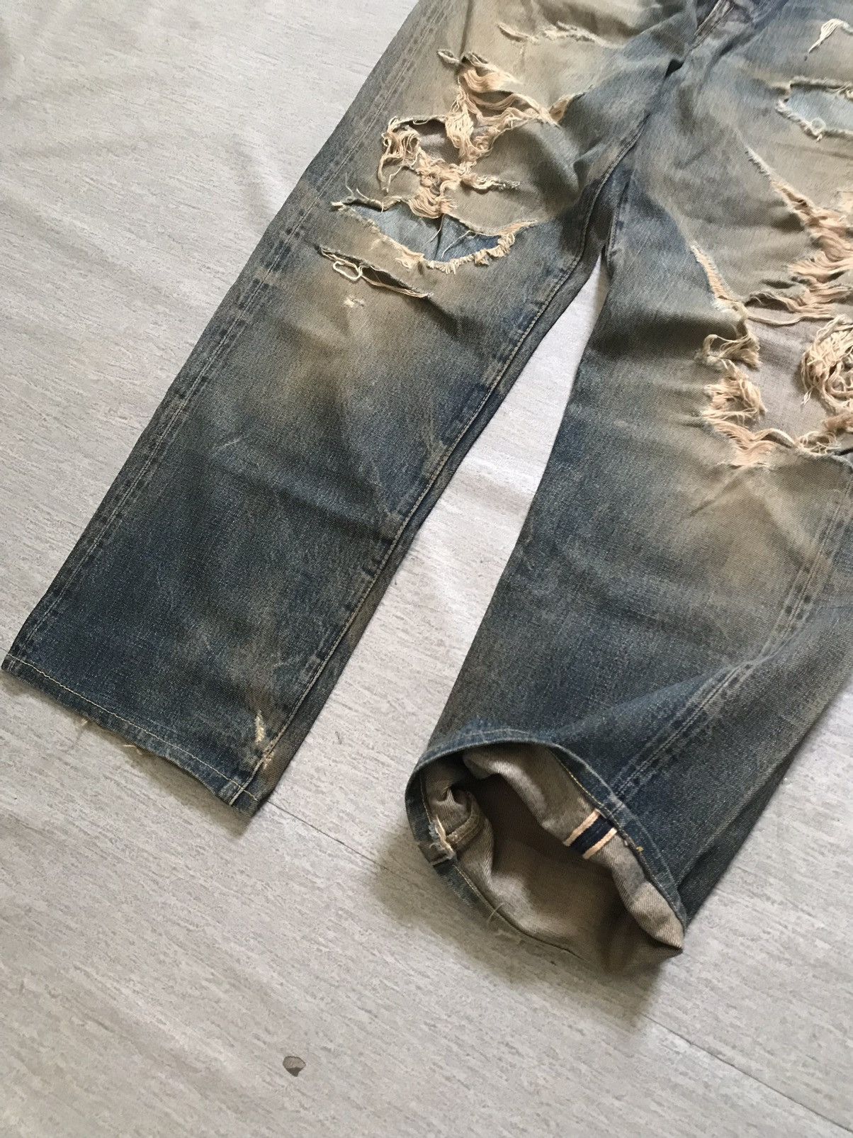Japanese Brand × Sugar Cane × Toyo Enterprises 🔥 Vintage Sugar Cane Trashed Distress Selvedge Denim Size US 32 / EU 48 - 3 Thumbnail