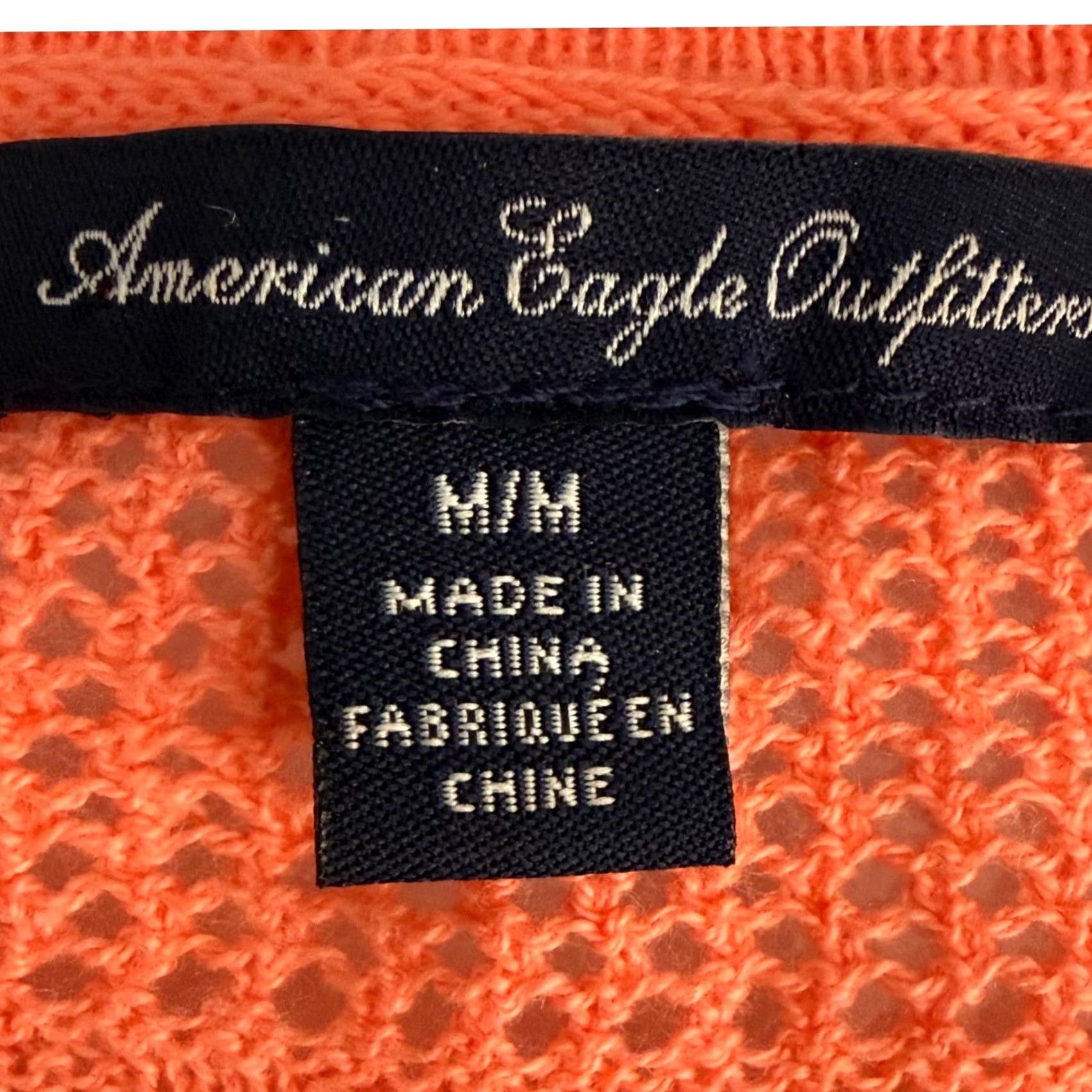 American Eagle Outfitters VINTAGE American Eagle Cardigan M Coral Orange Pointelle Diamond Open Knit Retro 2012 Size M / US 6-8 / IT 42-44 - 5 Thumbnail