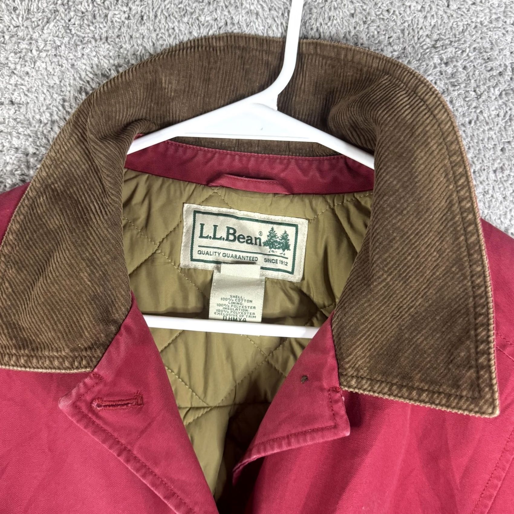 Vintage L.L. Bean Canvas Coat Womens 2X Red Quilted Collar Button Pockets Corduroy Size XXL / US 16-18 / IT 52-54 - 6 Thumbnail