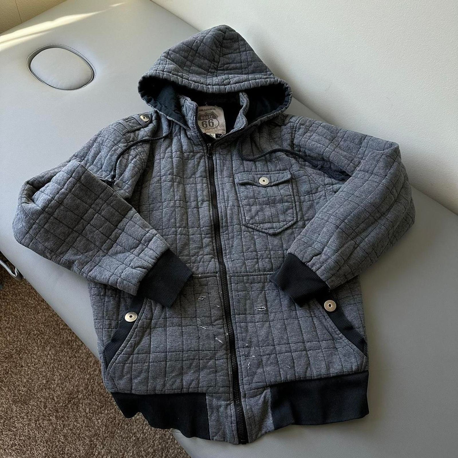 Vintage Vintage 2000s Y2K Black Grey Quilted Zip Up Hoodie Jacket Size US M / EU 48-50 / 2 - 5 Thumbnail