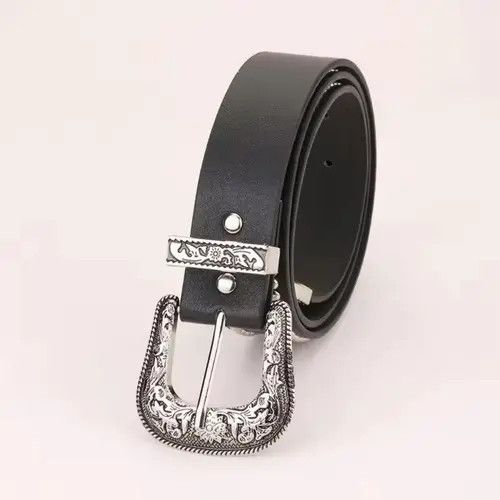 Other Stylish Black Western Belt with Silver Buckle Size ONE SIZE - 3 Thumbnail