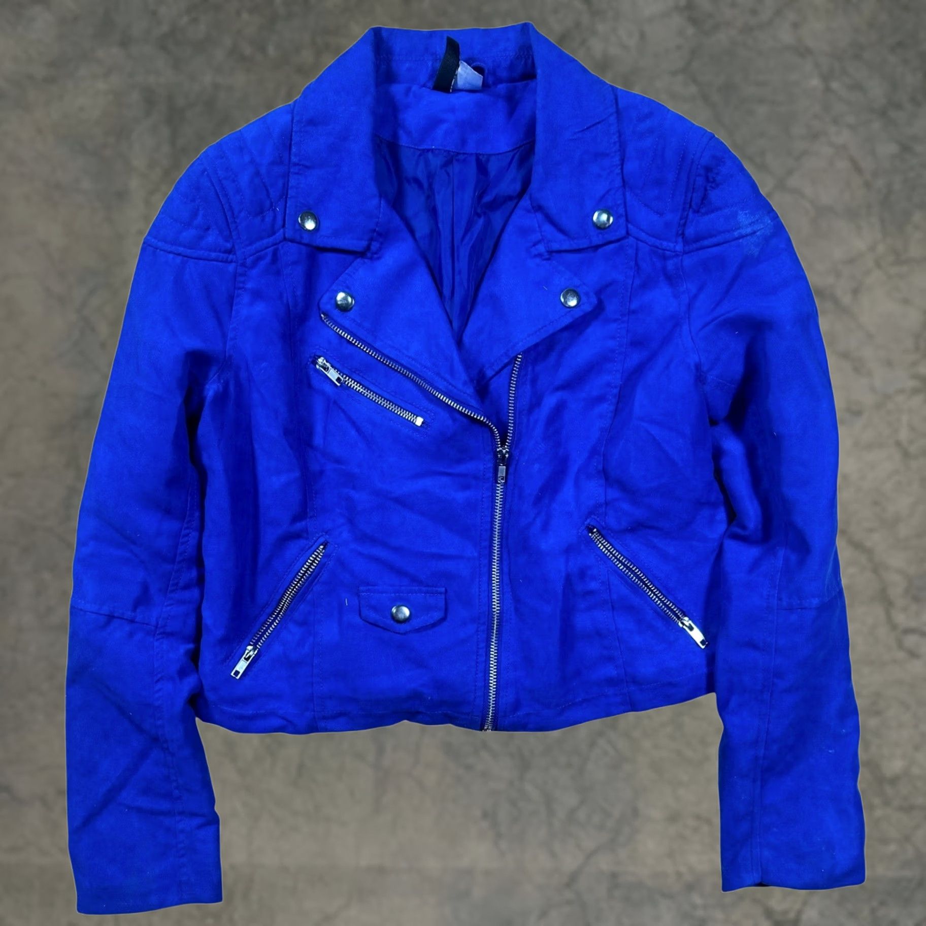 H&M DIVIDED by H&M Blue Faux Suede Moto Jacket Size 12 Women's Size XL / US 12-14 / IT 48-50 - 1 Thumbnail