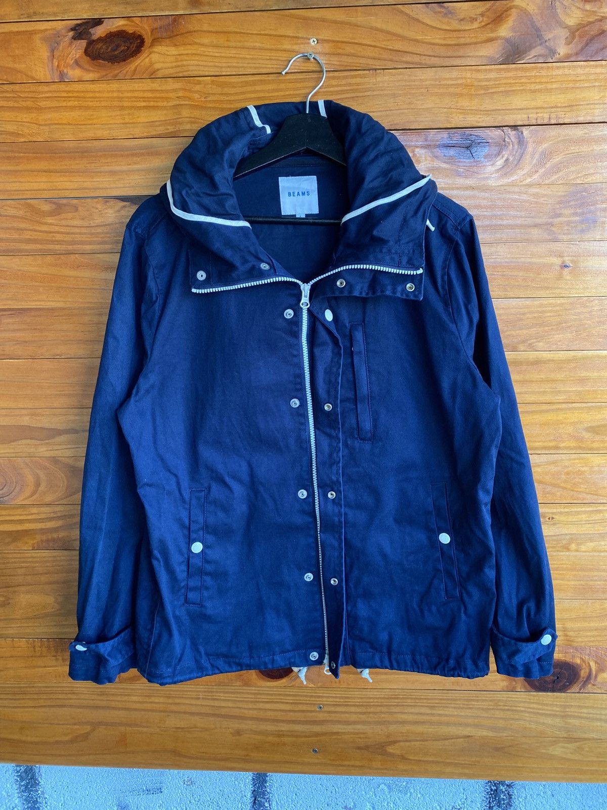 Beams Japan BEAMS Navy Hooded Jacket – Japanese Streetwear Classic Size US L / EU 52-54 / 3 - 3 Thumbnail