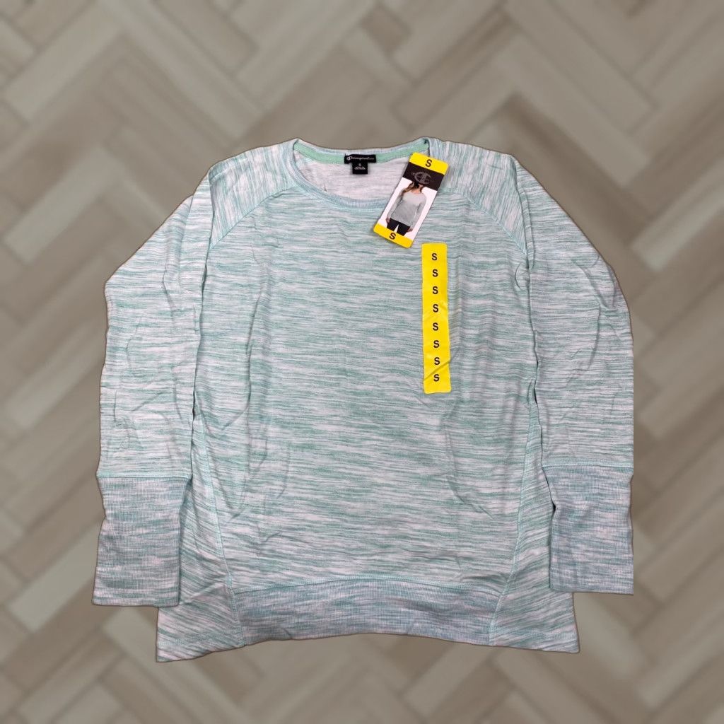 Champion NWT Champion T Shirt Long Sleeve Womens Sea Foam Green Small/ White #3520 Size S / US 4 / IT 40 - 1 Thumbnail
