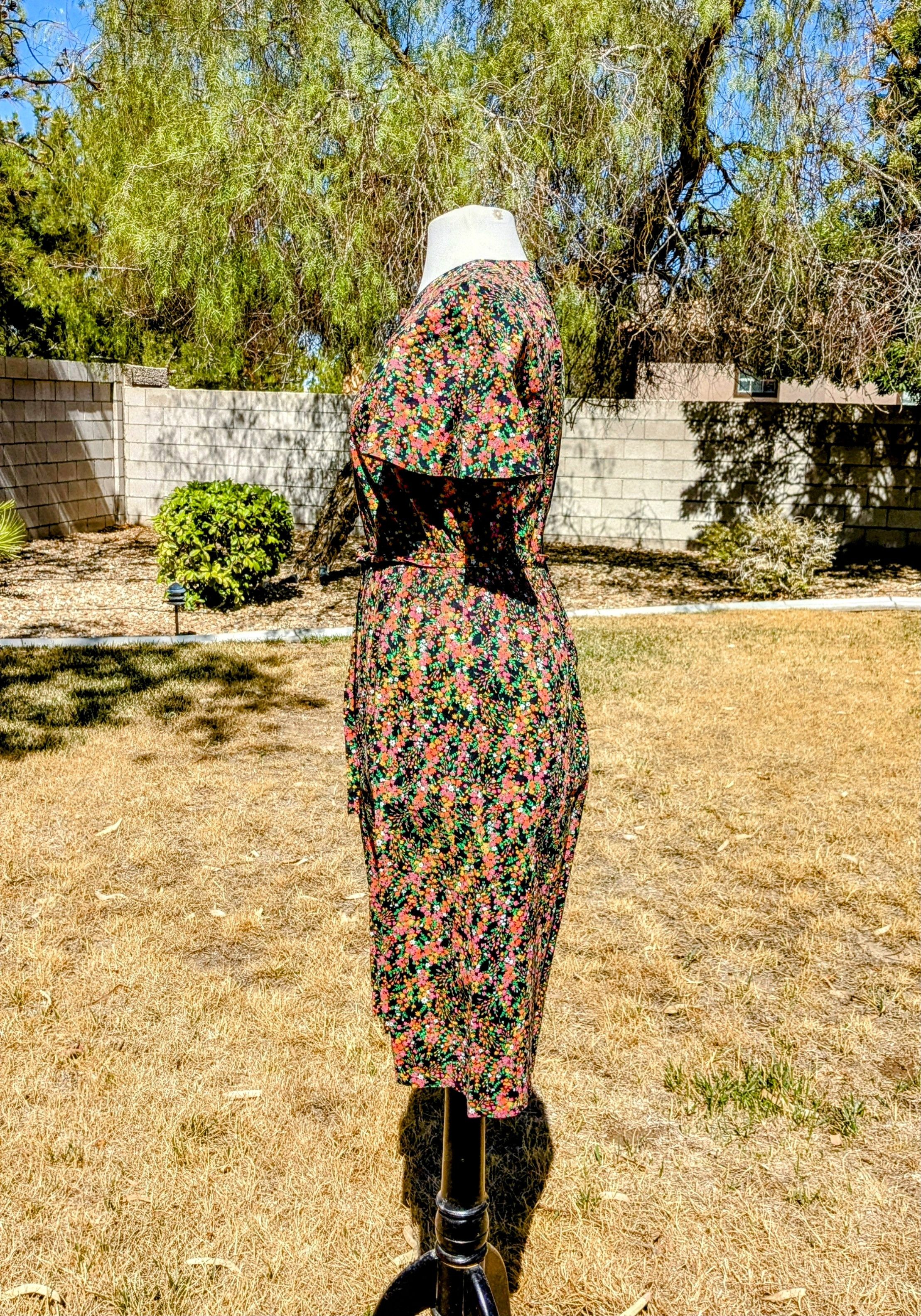 Other 1980s Floral VTG Pour Toi Blouson Fit&Flare Petite Dress EUC Size S / US 4 / IT 40 - 2 Thumbnail